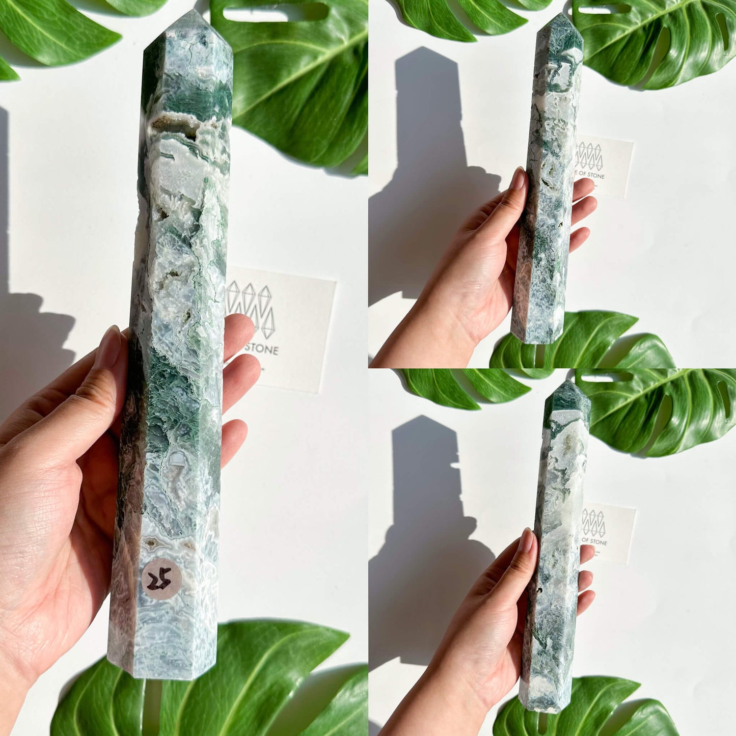 Natural Large Druzy Moss Agate Point Obelisk/Rare Moss Agate Geode Tower/Druzy Quartz Moss Agate Tower/Heart Chakra Healing/AAA