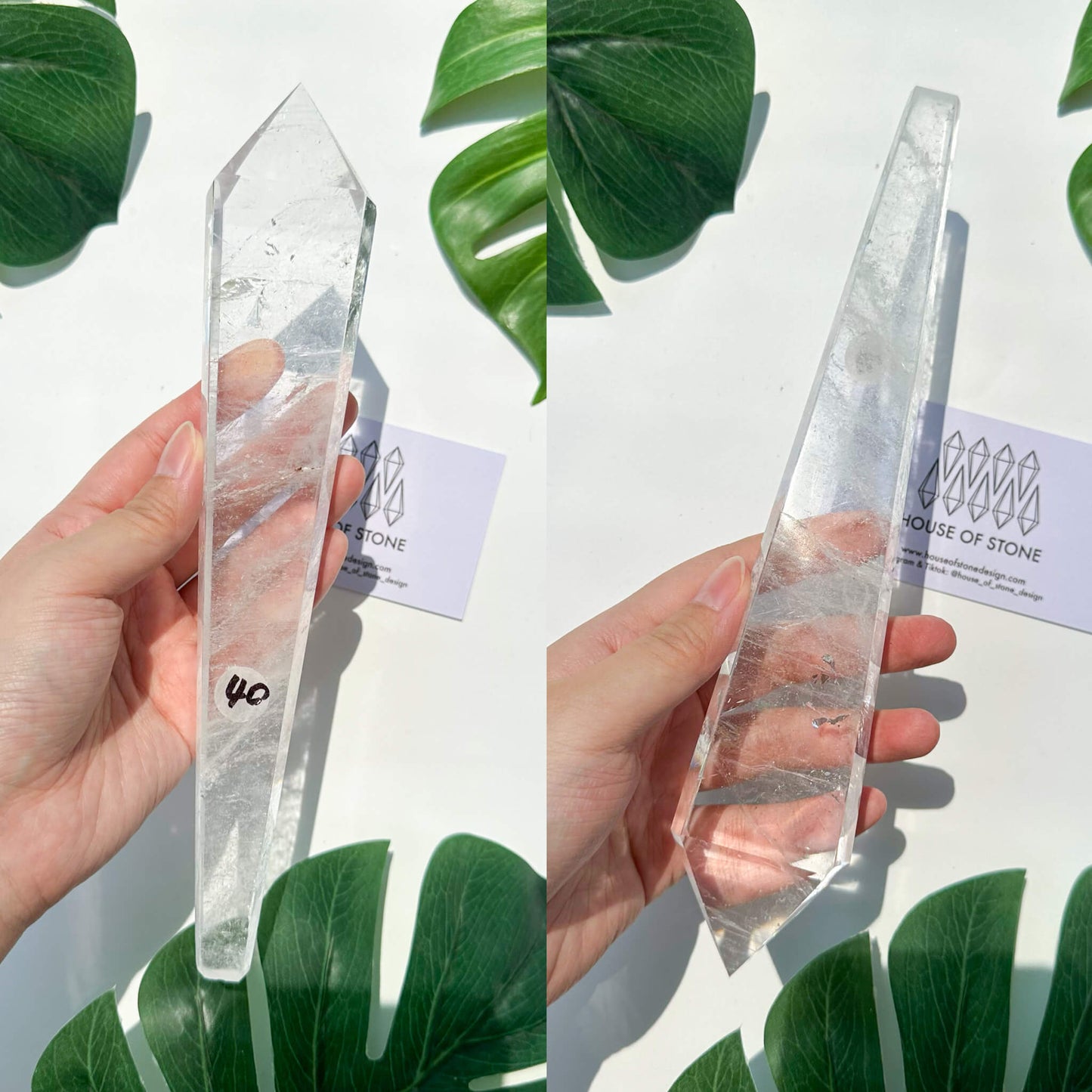 Natural Clear Quartz Point Wand/Clear Quartz Rainbow Crystal Wand/Clear Quartz Handle/Crystal Stem/Crown Chakra Healing/Meditation Tool/AAA