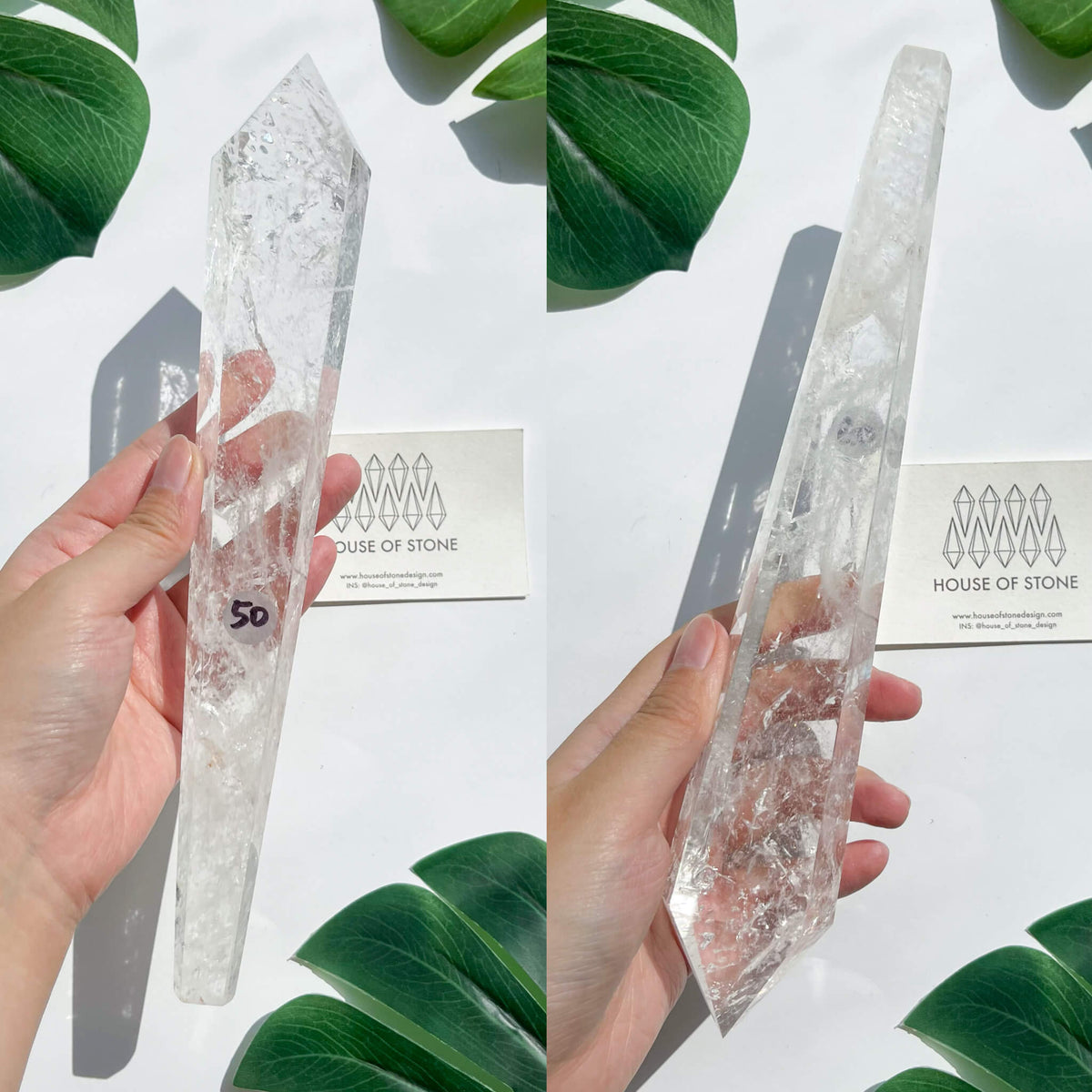 Natural Clear Quartz Point Wand/Clear Quartz Rainbow Crystal Wand/Clear Quartz Handle/Crystal Stem/Crown Chakra Healing/Meditation Tool/AAA