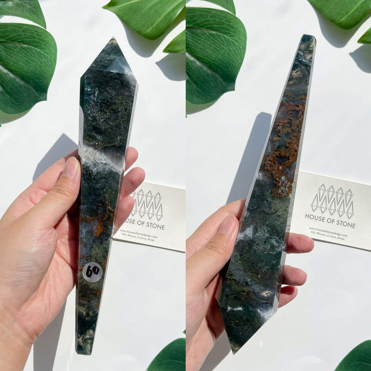 Natural Moss Agate Wand/Druzy Moss Agate Crystal Point Wand/Moss Agate Crystal Handle/Moss Agate Stem/Wedding Bouquet Handle/Heart Chakra Healing/AAA