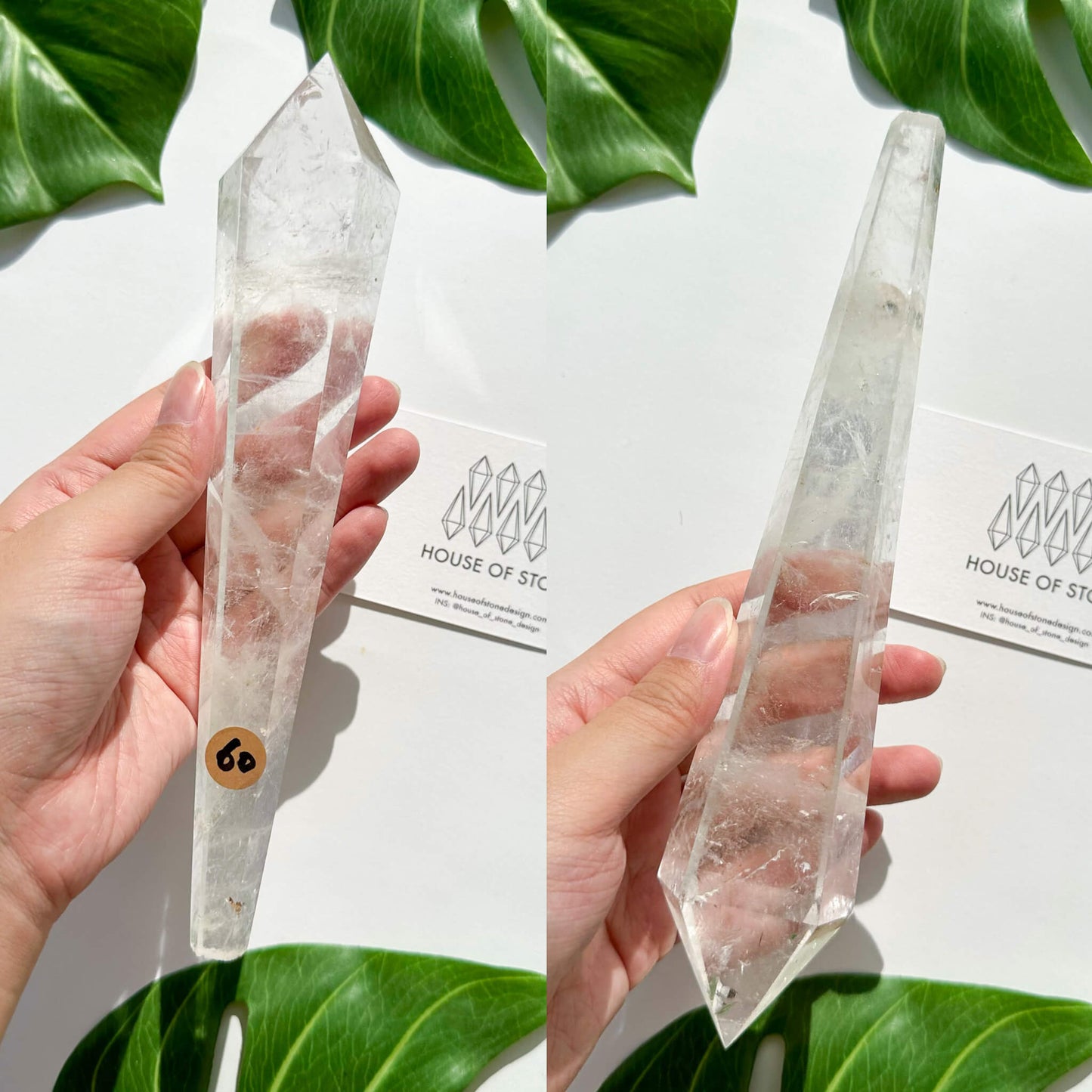 Natural Clear Quartz Point Wand/Clear Quartz Rainbow Crystal Wand/Clear Quartz Handle/Crystal Stem/Crown Chakra Healing/Meditation Tool/AAA