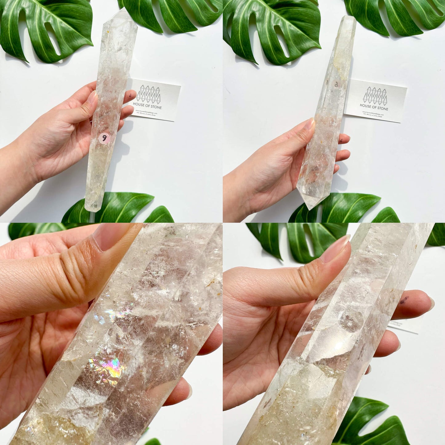 Natural Clear Quartz Point Wand/Clear Quartz Rainbow Crystal Wand/Clear Quartz Handle/Crystal Stem/Crown Chakra Healing/Meditation Tool/AAA