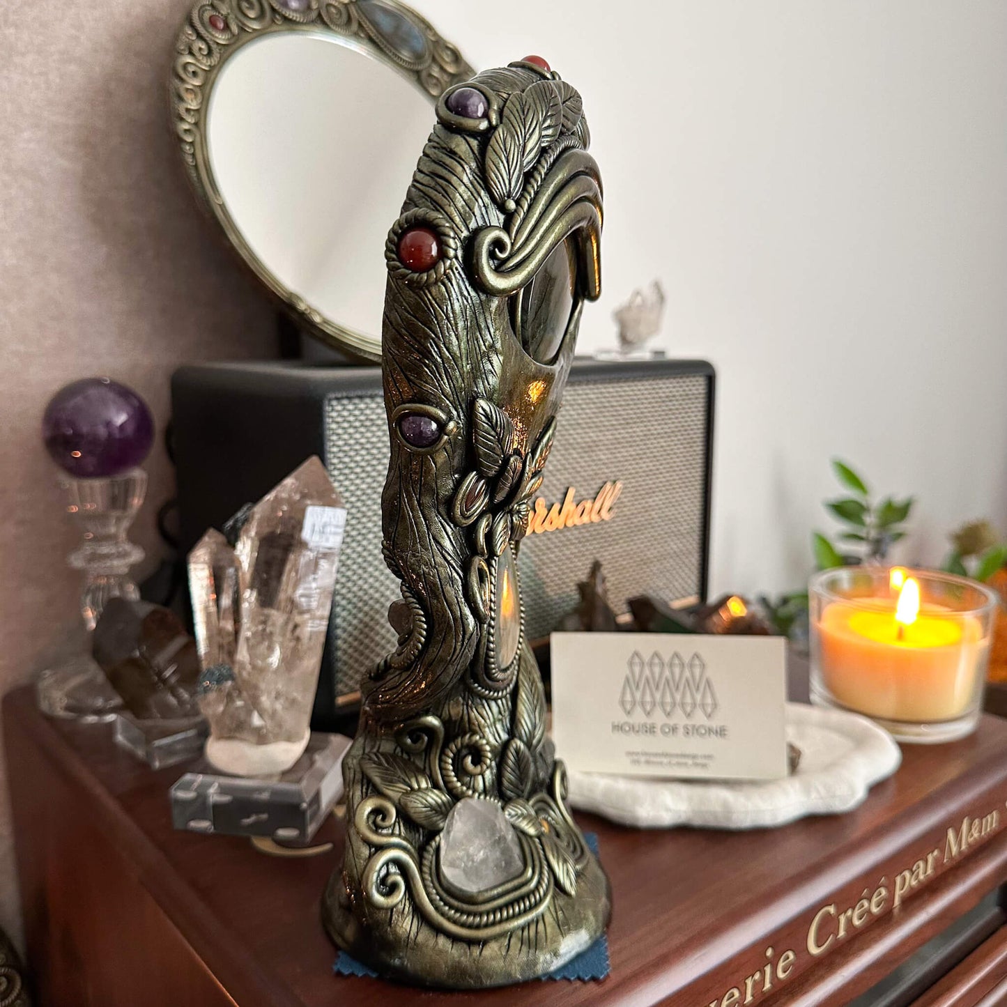 Handmade Natural Black Obsidian Mirror/Magic Obsidian Witch/Crystal Quartz with Base/Scrying Mirror/Root Chakra/Manifest Altar Tool