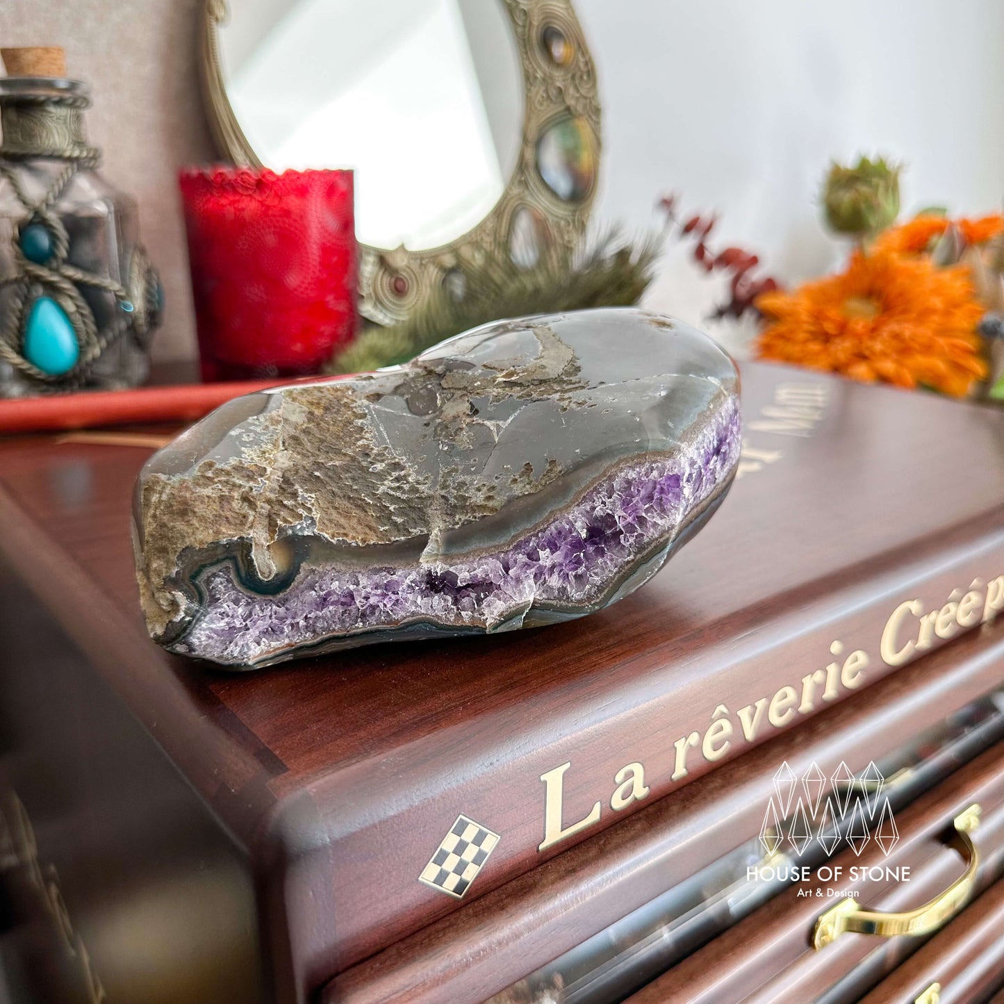 Natural Amethyst Geode Cluster/Large Raw Amethyst Agate Crystal Geode/Rainbow Amethyst Geode Cluster/Crown Chakra/Meditation Tool