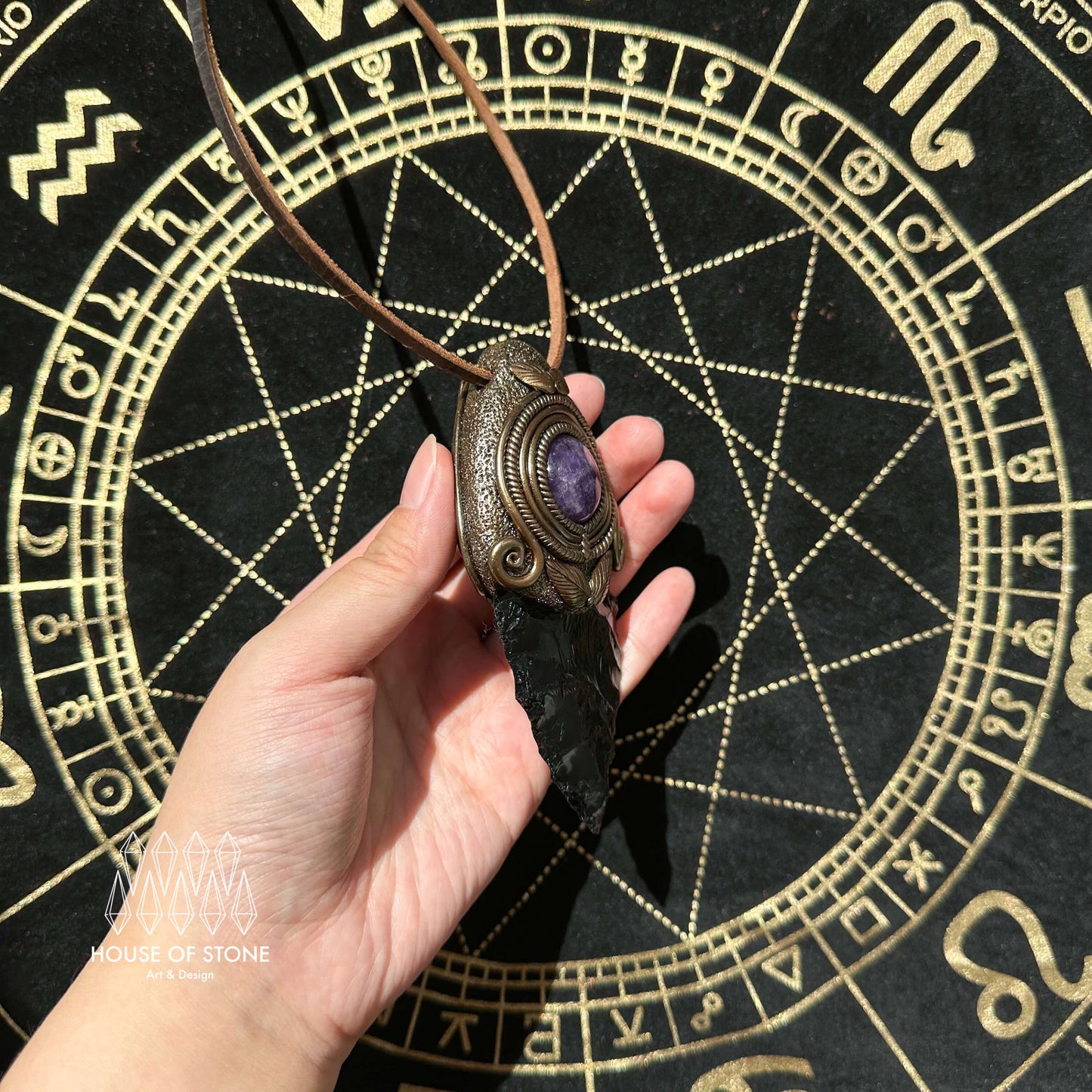 Natural Handmade Black Obsidian Arrowhead Pendant Necklace/Magic Crystal Double-sided Pendant/Labradorite Amethyst Jewelry/Chakra/Altar Tool