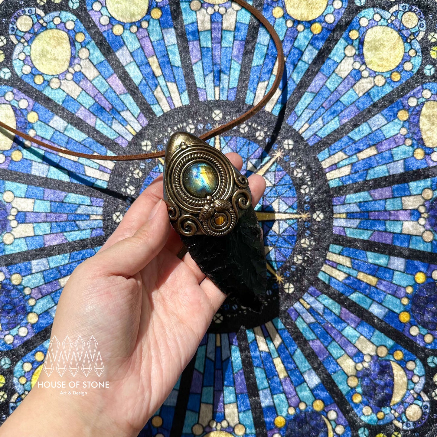 Natural Handmade Black Obsidian Arrowhead Pendant Necklace/Magic Crystal Double-sided Pendant/Labradorite Jewelry/Chakra/Altar Tool