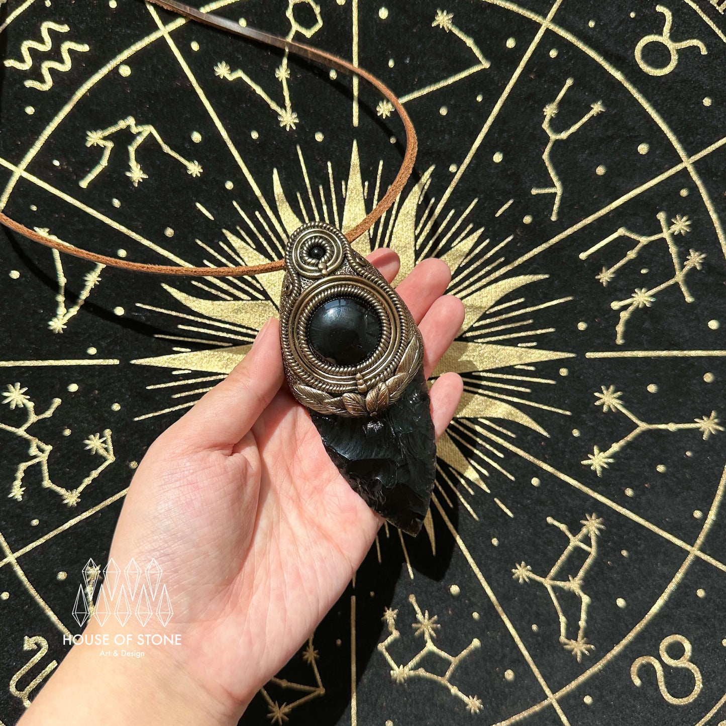 Natural Handmade Black Obsidian Pendant Necklace/Magic Crystal Double-sided Pendant/Labradorite Tigers Eye Jasper Jewelry/Chakra/Altar Tool