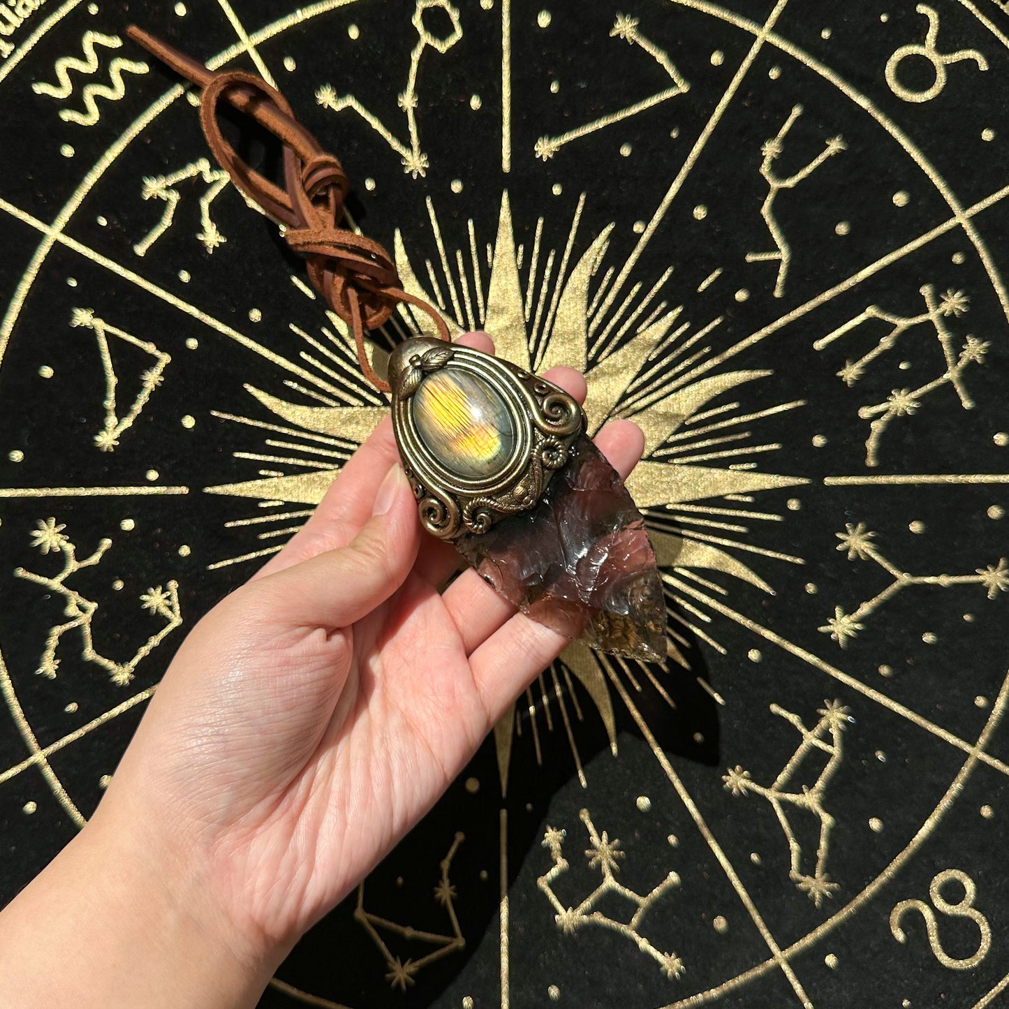 Natural Handmade Smoky Quartz Arrowhead Pendant Necklace/Magic Crystal Double-sided Pendant/Labradorite Jewelry/Chakra/Altar Tool