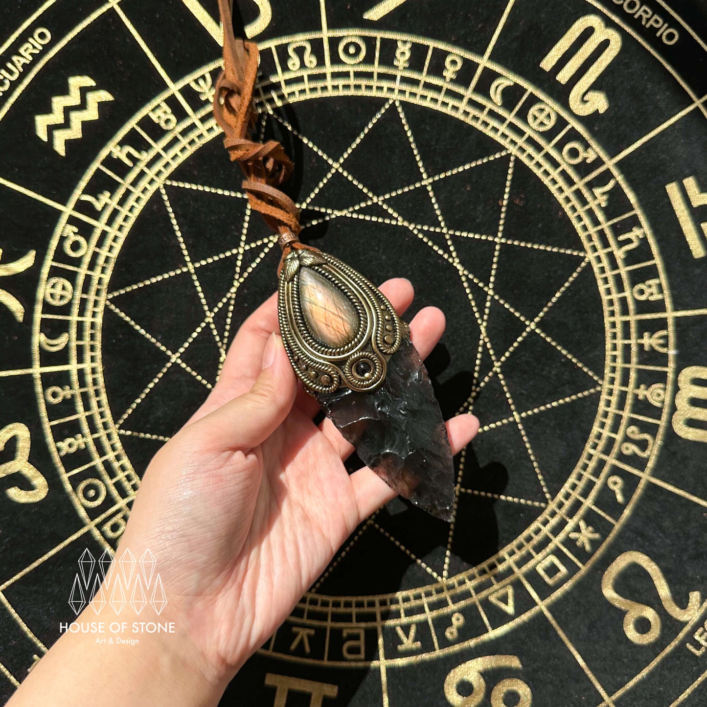 Natural Handmade Smoky Quartz Arrowhead Pendant Necklace/Magic Crystal Double-sided Pendant/Labradorite Jewelry/Chakra/Altar Tool