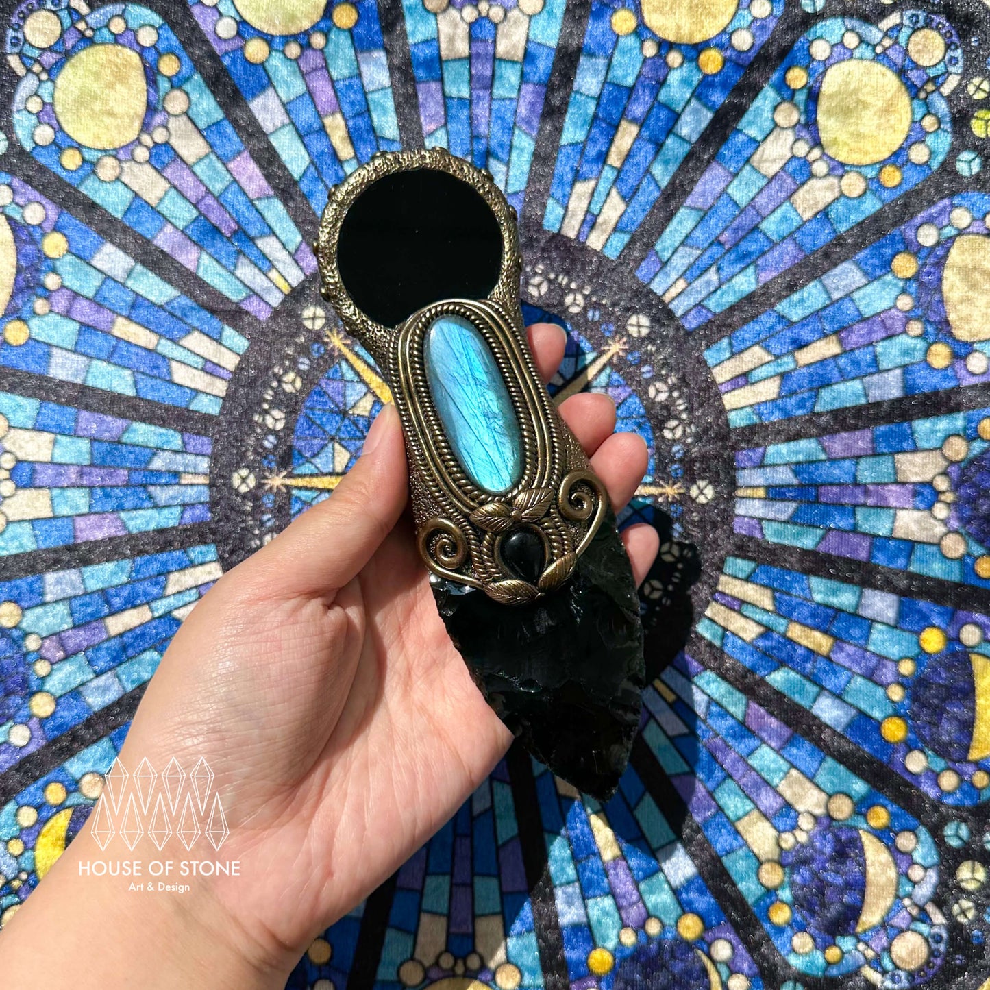 Natural Handmade Black Obsidian Wand Knife/Magic Scrying Mirror Witch Crystal Wand Dagger/Boho Labradorite Wand/Chakra/Manifest Altar Tool