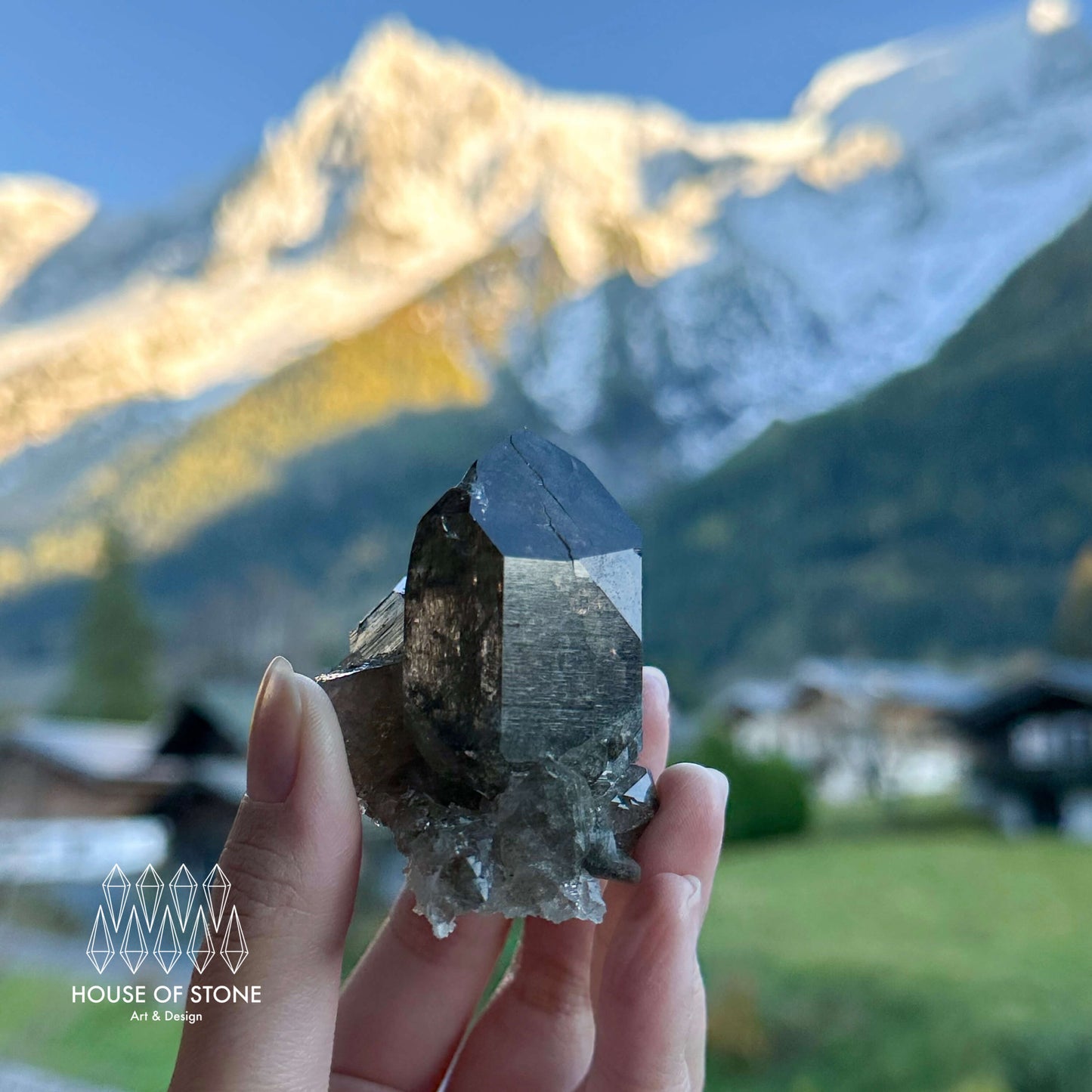 Alpine Mineral Dark Smoky Quartz Point Cluster Specimen/Small Swiss Cluster Apls/Double Terminated Quartz Cluster3