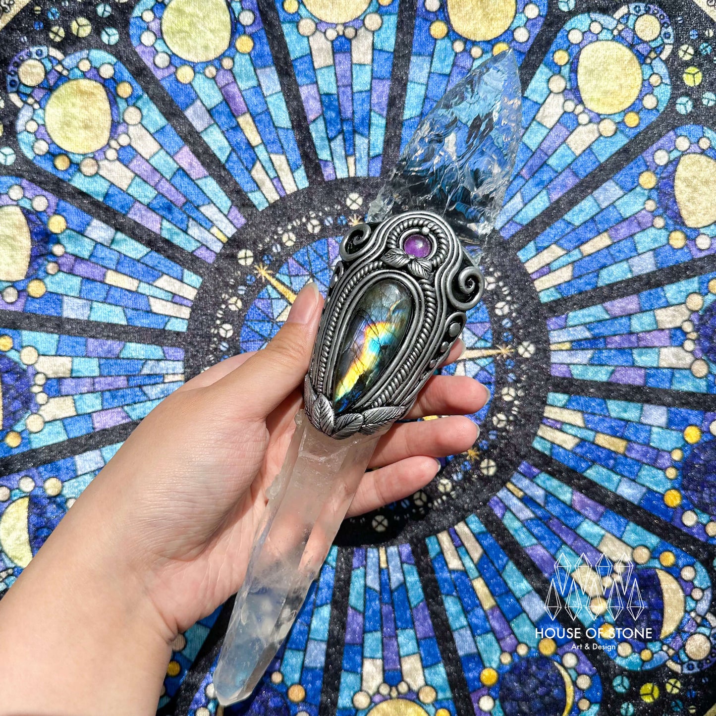 Natural Handmade Clear Quartz Wand/Magic Clear Lemurian Quartz Witch Crystal Wand/Labradorite Amethyst Wand/Chakra/Manifest Altar Tool