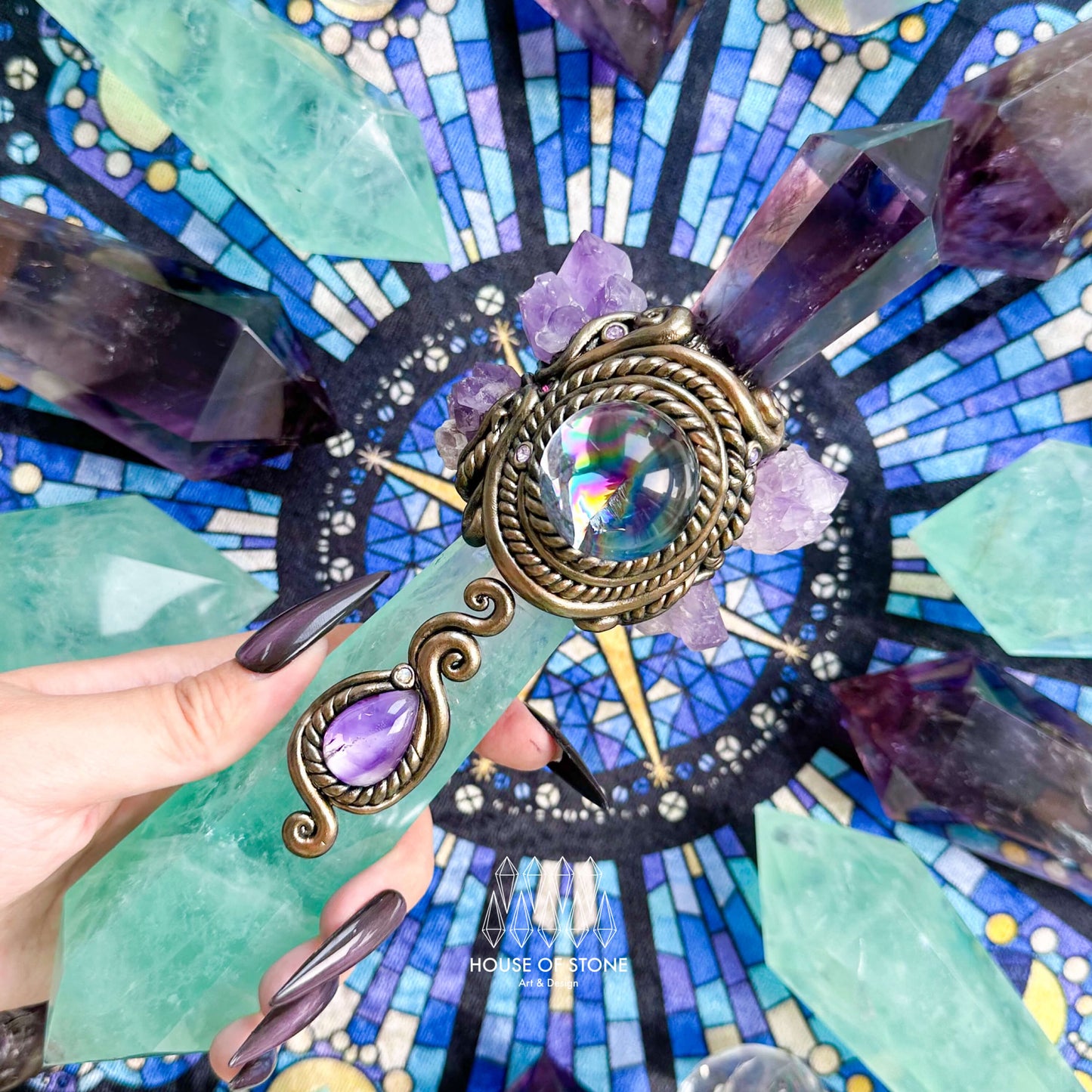 Natural Handmade Crystal Quartz Wand/Magic Crystal Wand/Amethyst Fluorite Clear Quartz Labradorite/Chakra Healing/Manifest Tool/Altar Tool