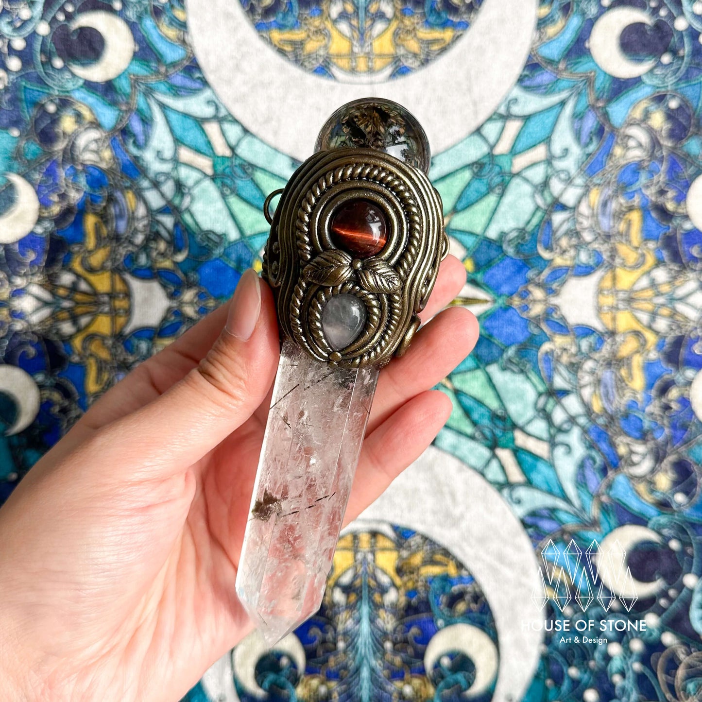 Handmade Natural Clear Quartz Pendant Necklace/Magic Smoky Quartz Crystal Protection Pendant/Obsidian Labradorite Jewelry/Chakra/Altar Tool