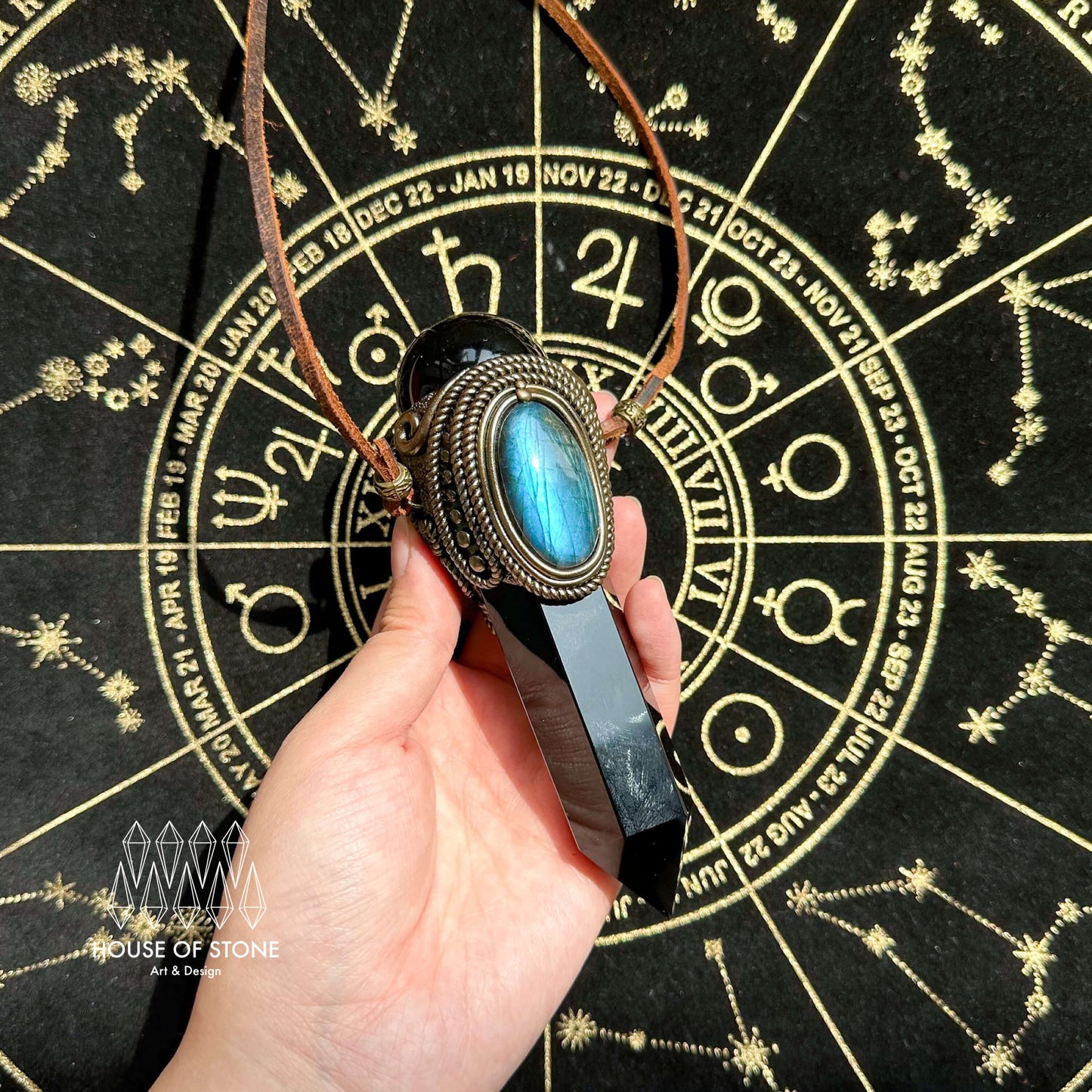 Natural Handmade Gold Obsidian Pendant Necklace/Magic Black Obsidian Crystal Double-sided Pendant/Labradorite Jewelry/Chakra/Altar Tool