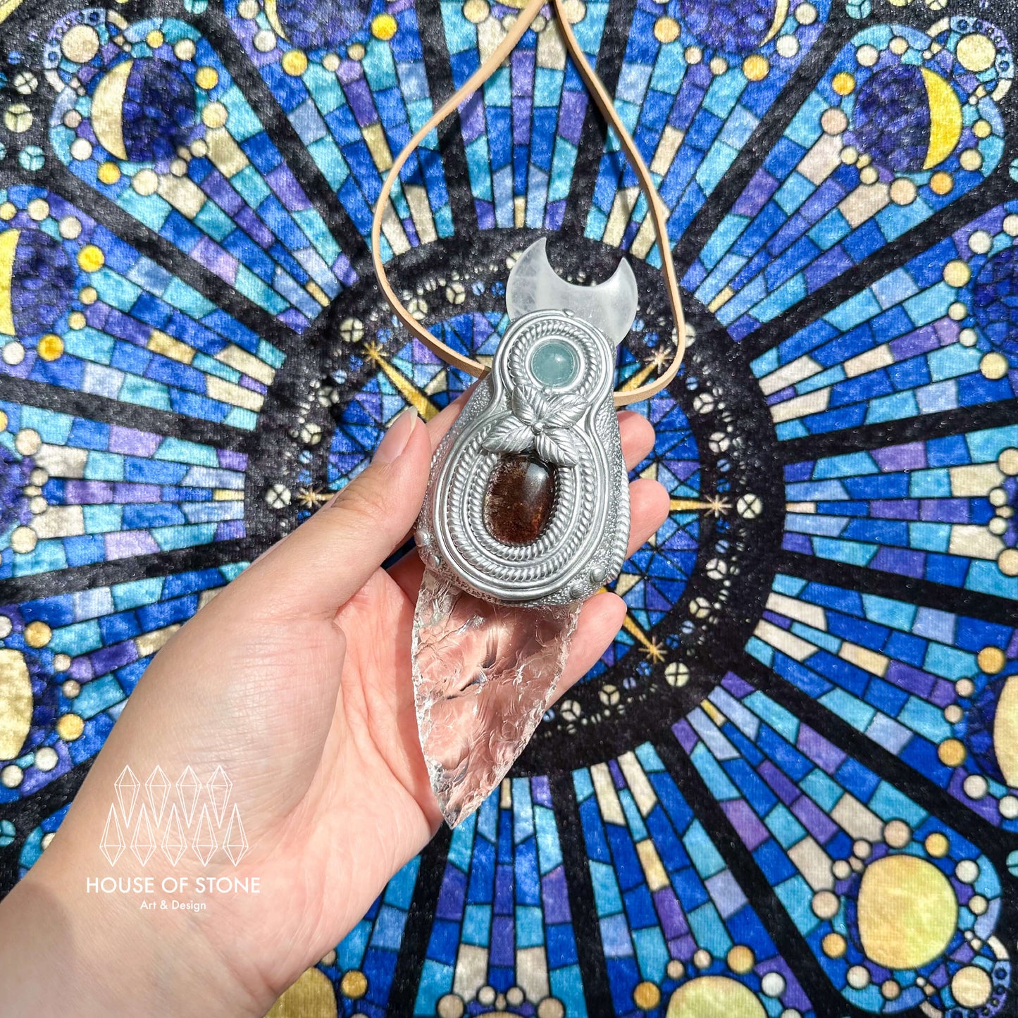 Natural Handmade Clear Quartz Arrowhead Pendant Necklace/Magic Crystal Double-sided Pendant/Labradorite Jewelry/Chakra/Altar Tool