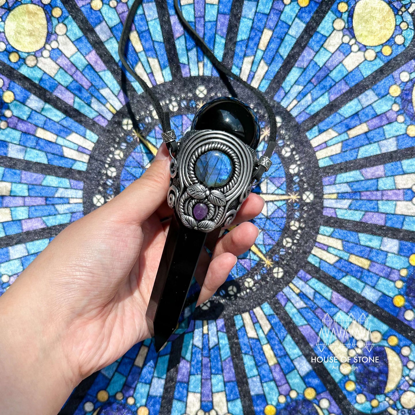 Natural Handmade Black Obsidian Pendant Necklace/Magic Gold Sheen Obsidian Crystal Pendant/Labradorite Amethyst Jewelry/Chakra/Altar Tool