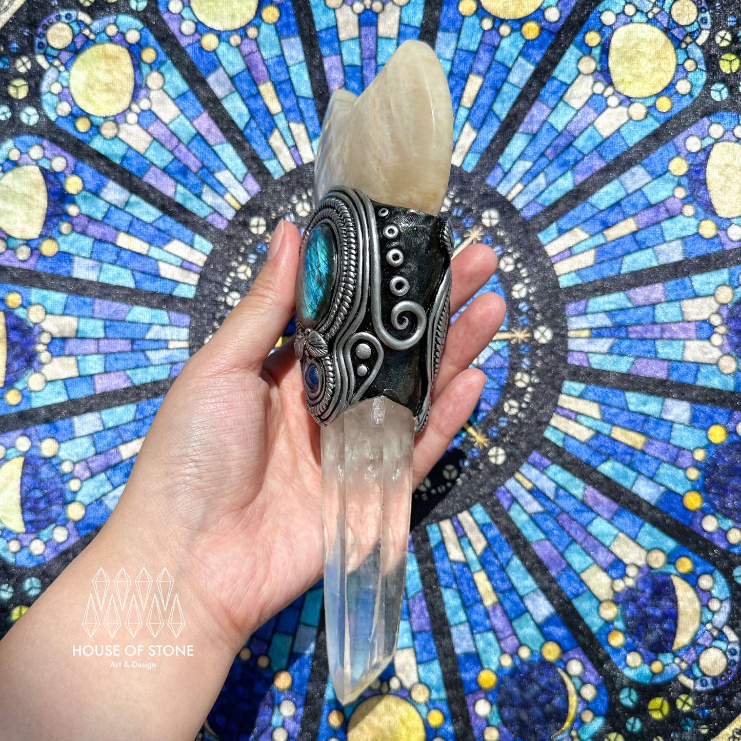 Natural Handmade Crystal Quartz Wand/Magic Witch Crystal Wand/Moonstone Brazil Clear Quartz Labradorite Wand/Chakra Healing/Manifest Altar Tool