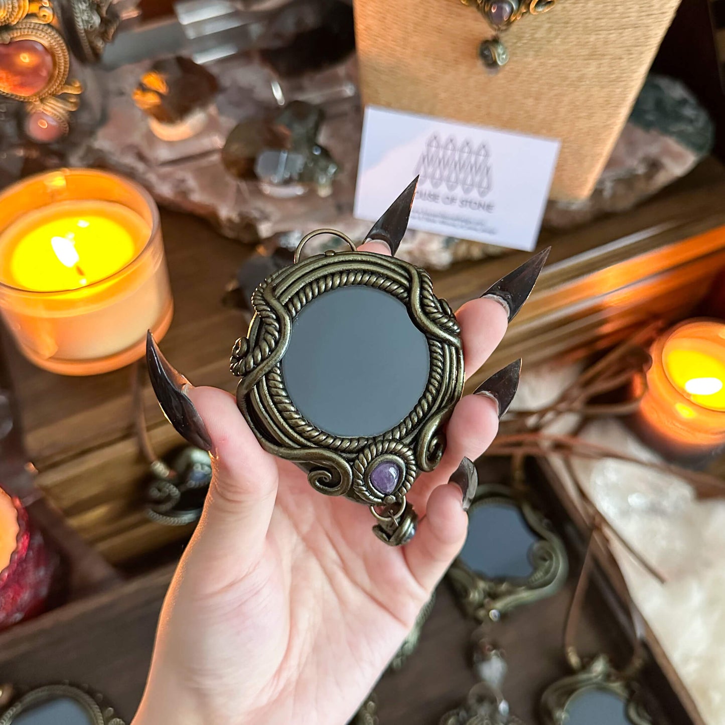 Handmade Natural Black Obsidian Pendant Necklace/Magic Obsidian Mirror Crystal Pendant/Scrying Mirror Talisman Protection Jewelry/Altar Tool