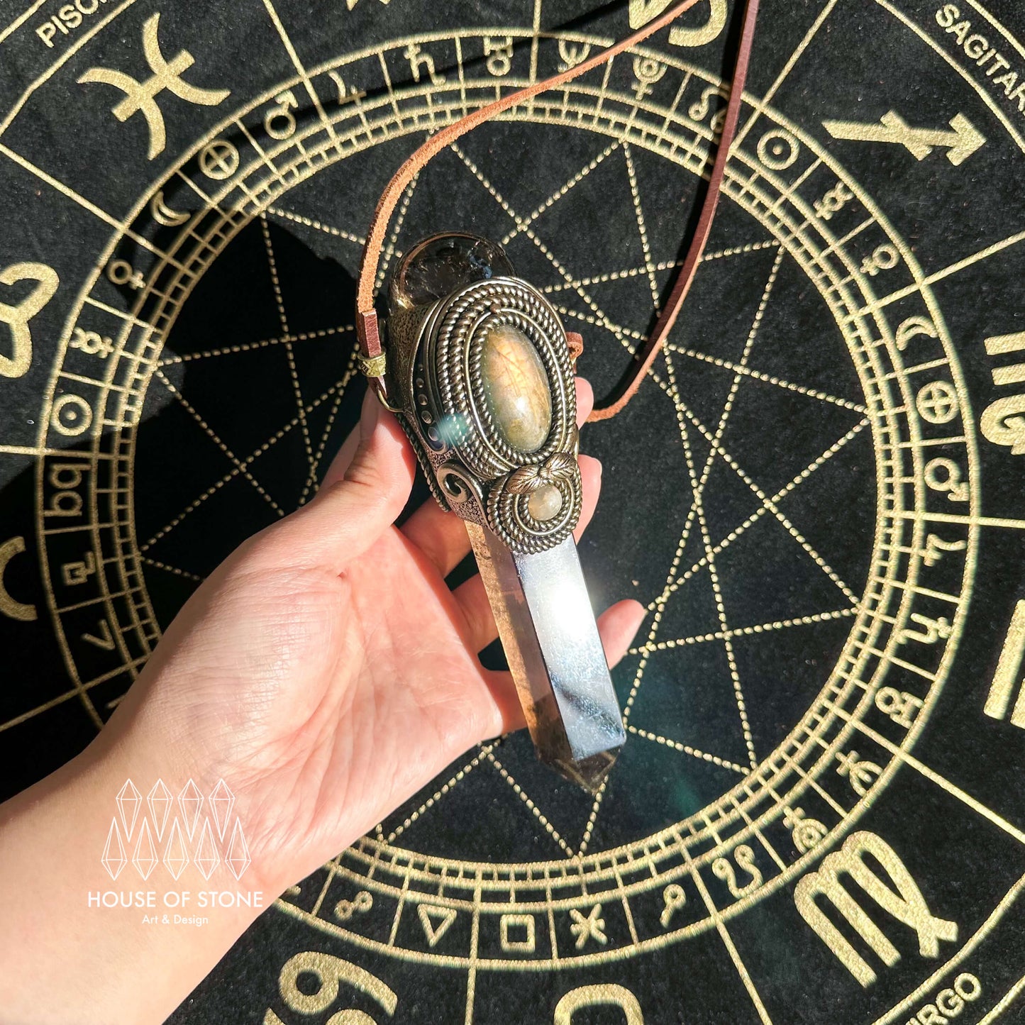 Natural Handmade Smoky Quartz Pendant Necklace/Magic Crystal Double-sided Pendant/Labradorite Necklace/Root Chakra/Manifest Altar Tool