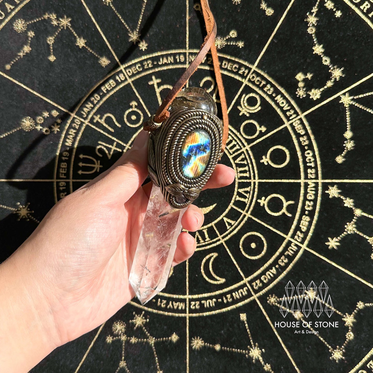 Natural Handmade Clear Quartz Pendant Necklace/Magic Smoky Quartz Crystal Pendant/Labradorite Necklace/Root Chakra/Manifest Altar Tool