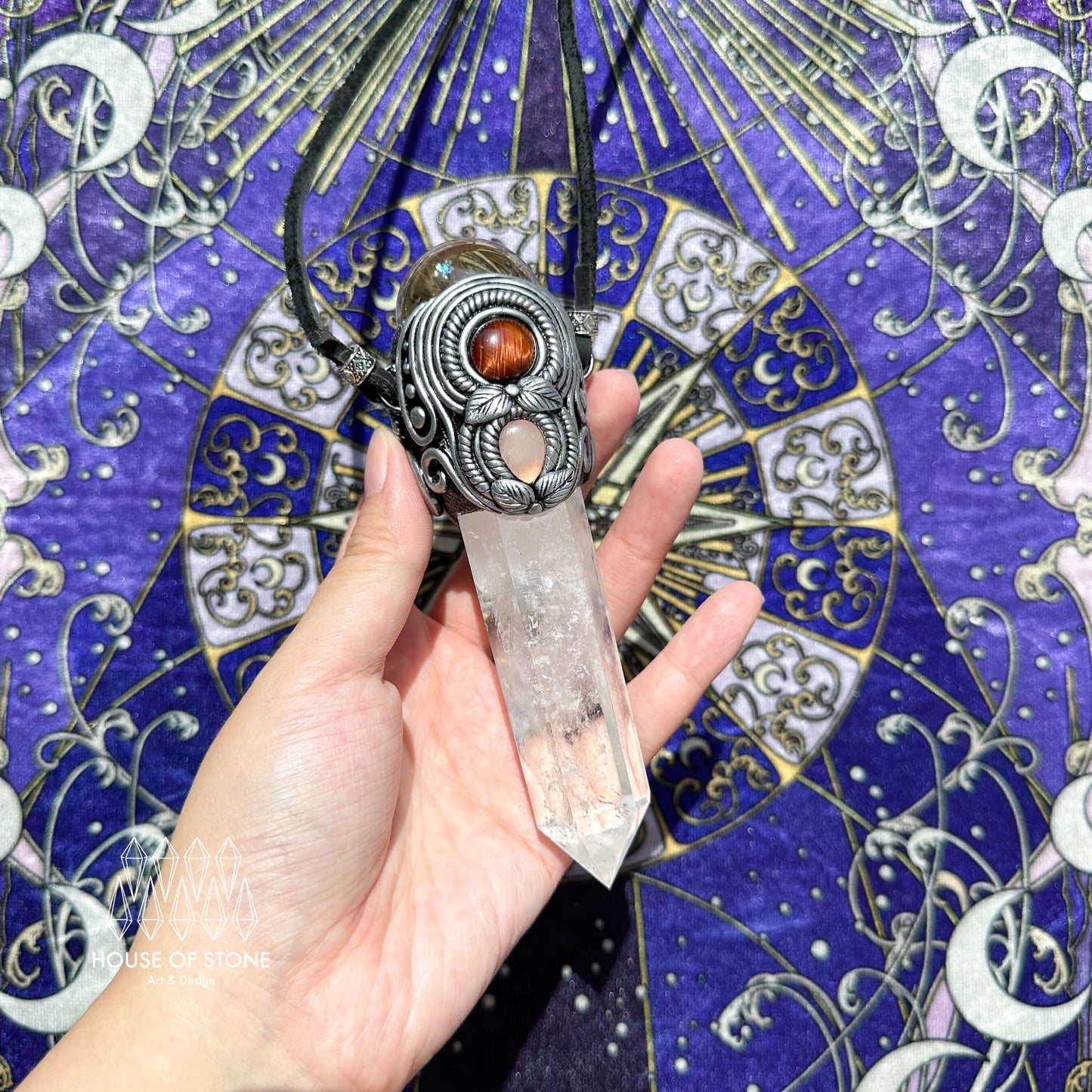 Natural Handmade Clear Quartz Pendant Necklace/Magic Crystal Double-sided Pendant/Labradorite Necklace/Root Chakra/Manifest Altar Tool