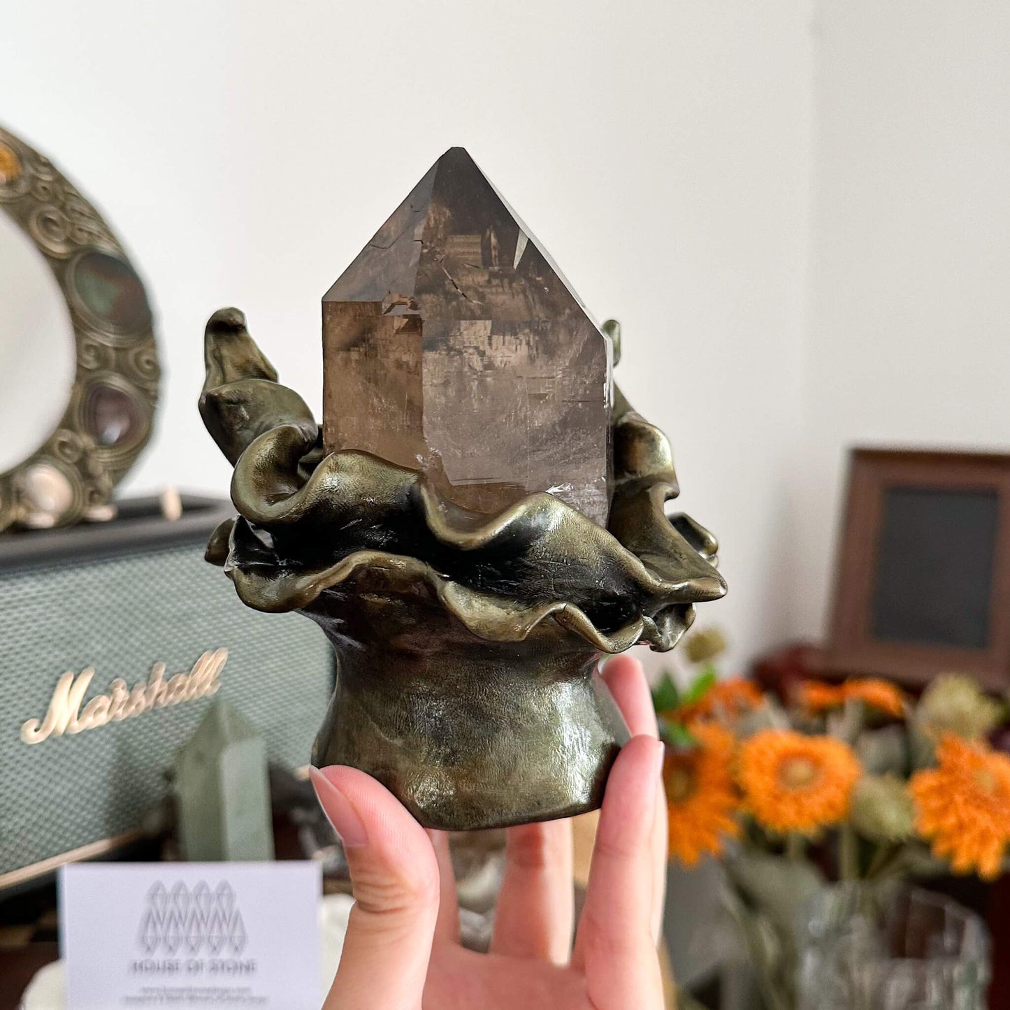 Alpine Mineral Large Smoky Quartz Point Specimen with Base/Mont Blanc France Tower Apls with Stand