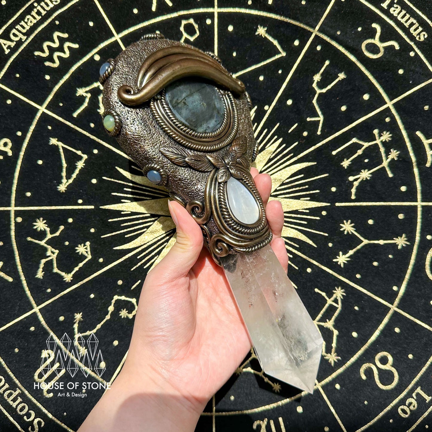 Handmade Natural Black Obsidian Mirror/Magic Obsidian Witch Wand/Crystal Quartz Wand/Scrying Mirror Wand/Root Chakra/Manifest Altar Tool