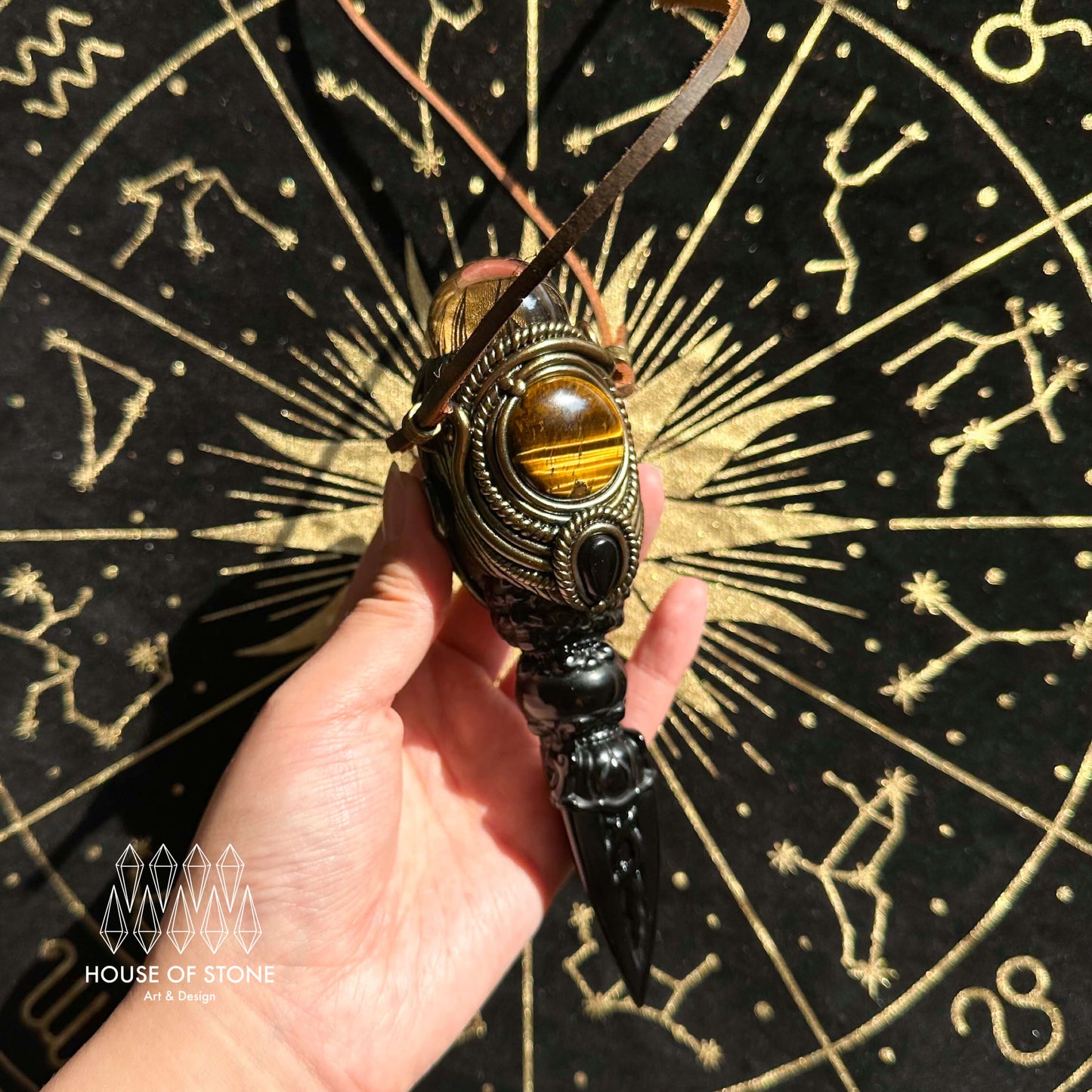 Handmade Natural Black Obsidian Pendant Necklace/Magic Smoky Quartz Crystal Pendant/Labradorite Protection Jewelry/Chakra/Altar Tool