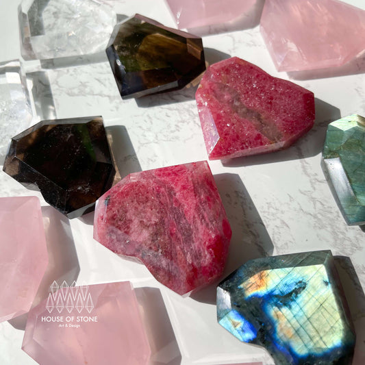 Natural Crystal Heart/Clear Quartz Faceted Heart/Smoky Qaurtz Carvings/Labradorite Crystal Hand Carved Heart/Rhodonite Gemstone Heart
