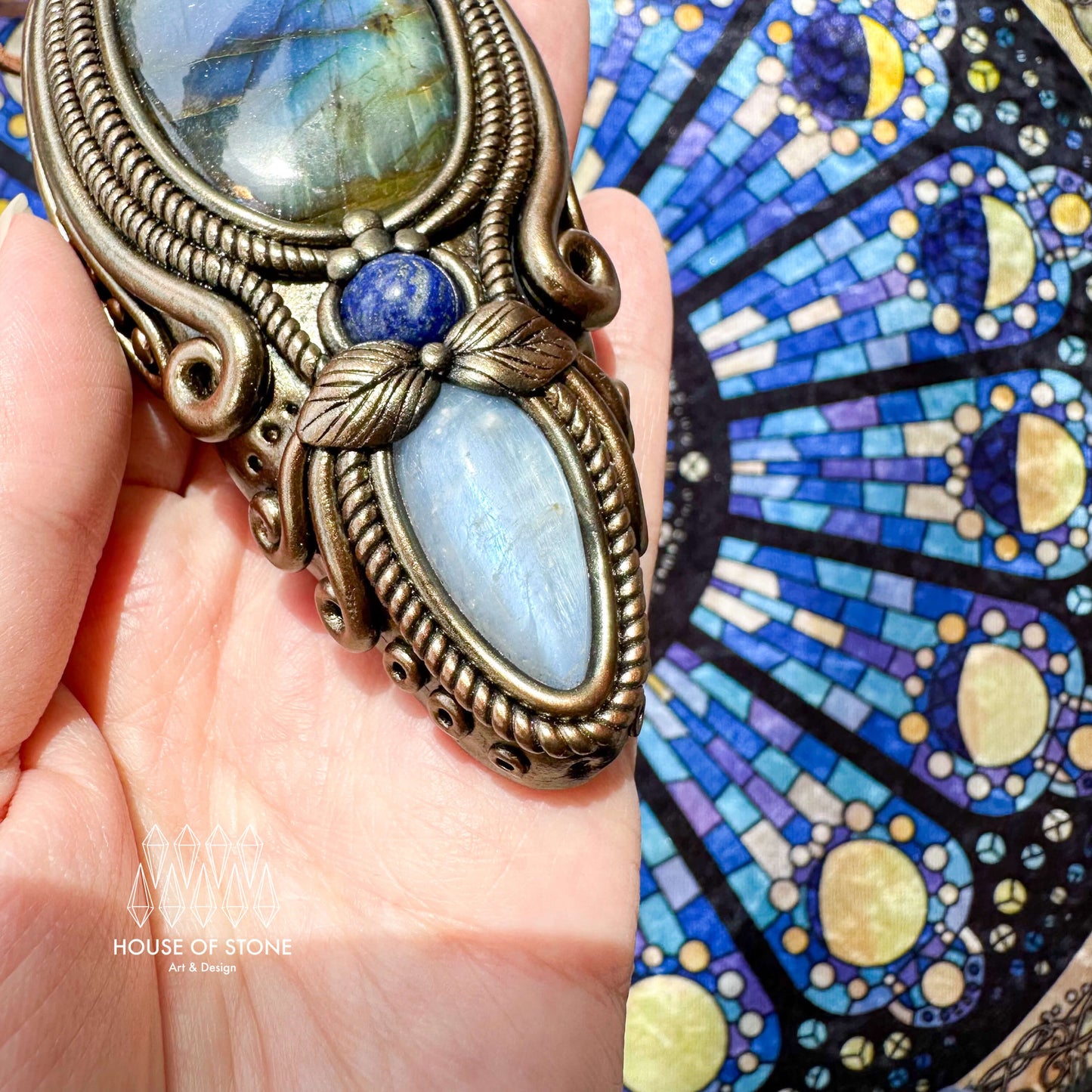 Natural Handmade Labradorite Pendant Necklace/Magic Moonstone Crystal Double-sided Pendant/Labradorite Jewelry/Chakra/Altar Tool