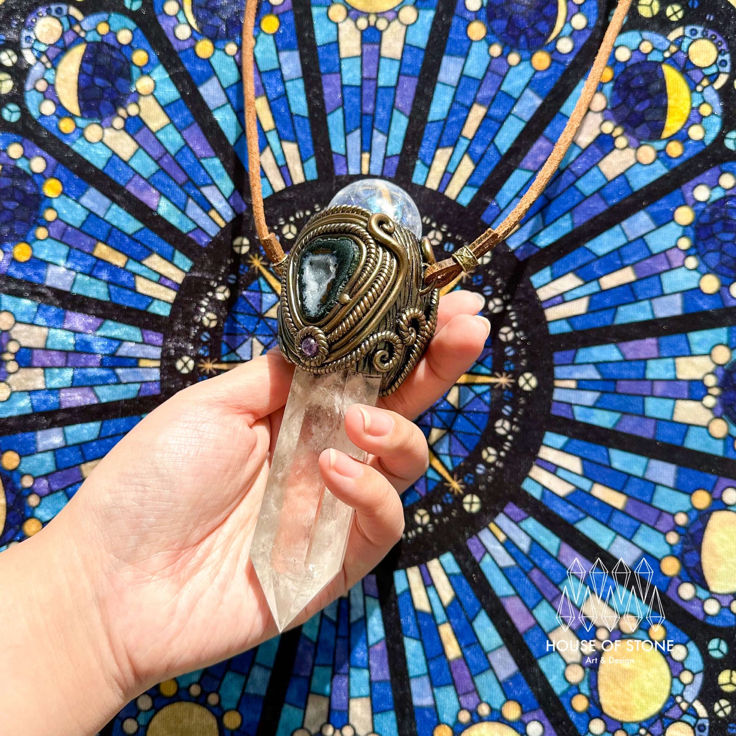 Handmade Natural Clear Quartz Pendant Necklace/Magic Quartz Crystal Protection Pendant/Labradorite Amethyst Jewelry/Crown Chakra/Altar Tool