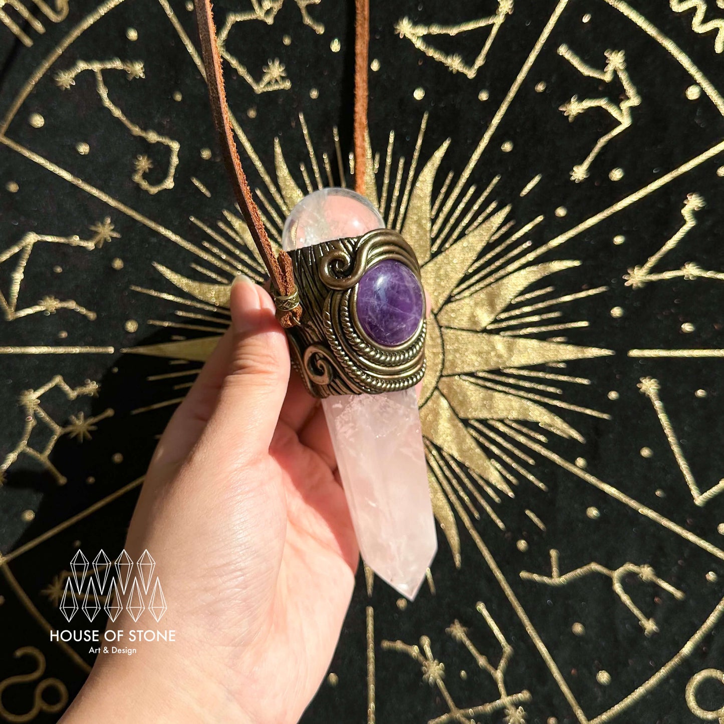 Handmade Natural Rose Quartz Pendant Necklace/Magic Clear Quartz Crystal Protection Pendant/Labradorite Jewelry/Chakra/Altar Tool