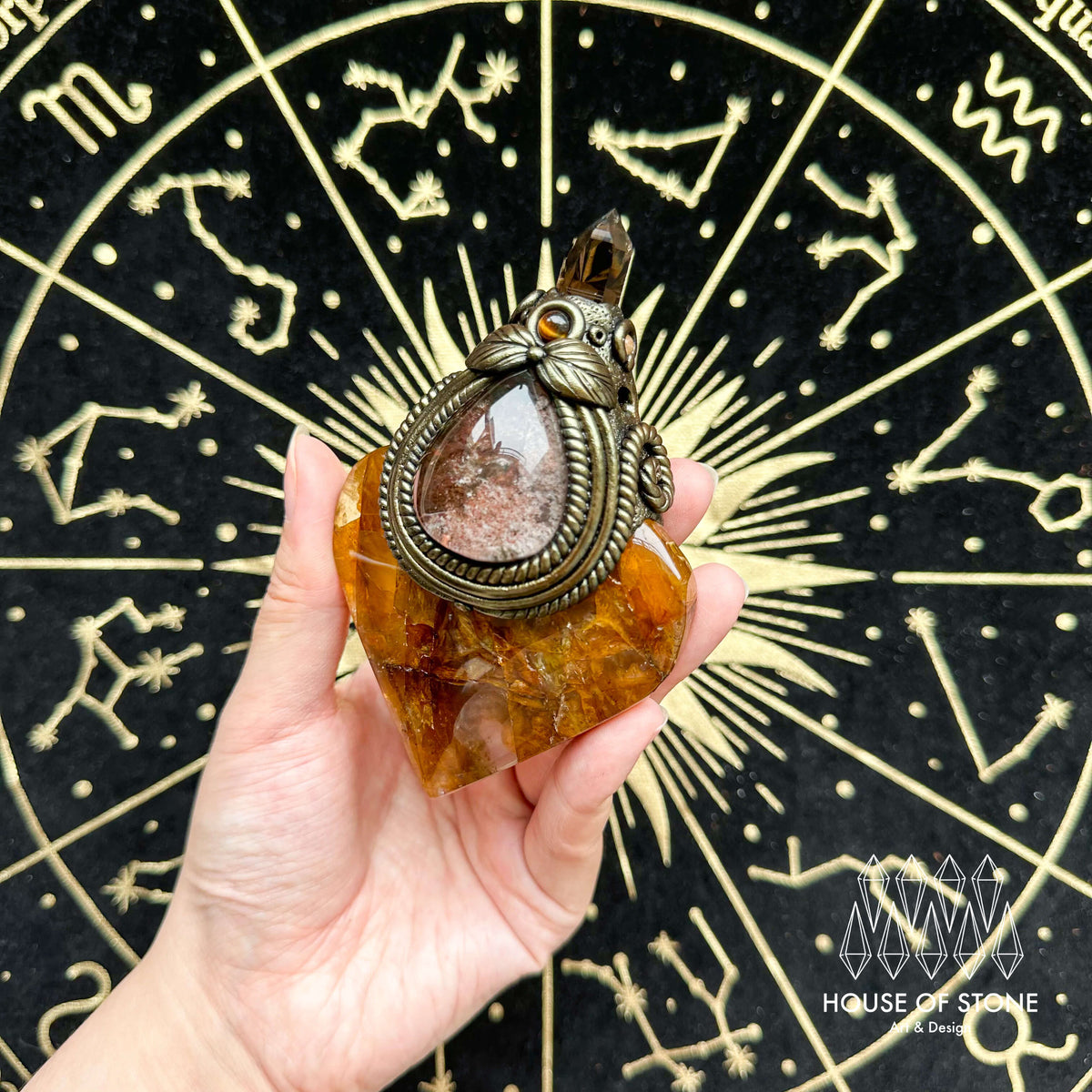 Handmade Natural Golden Healer Pendant Necklace/Magic Swiss Quartz Crystal Protection Pendant/Talisman Amulet Jewelry/Chakra/Altar Tool