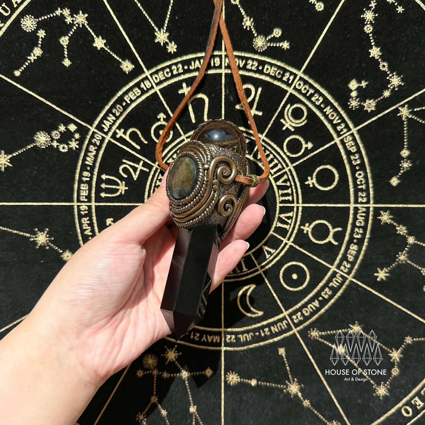 Natural Handmade Black Obsidian Pendant Necklace/Magic Smoky Quartz Crystal Pendant/Labradorite Jewelry/Chakra/Altar Tool