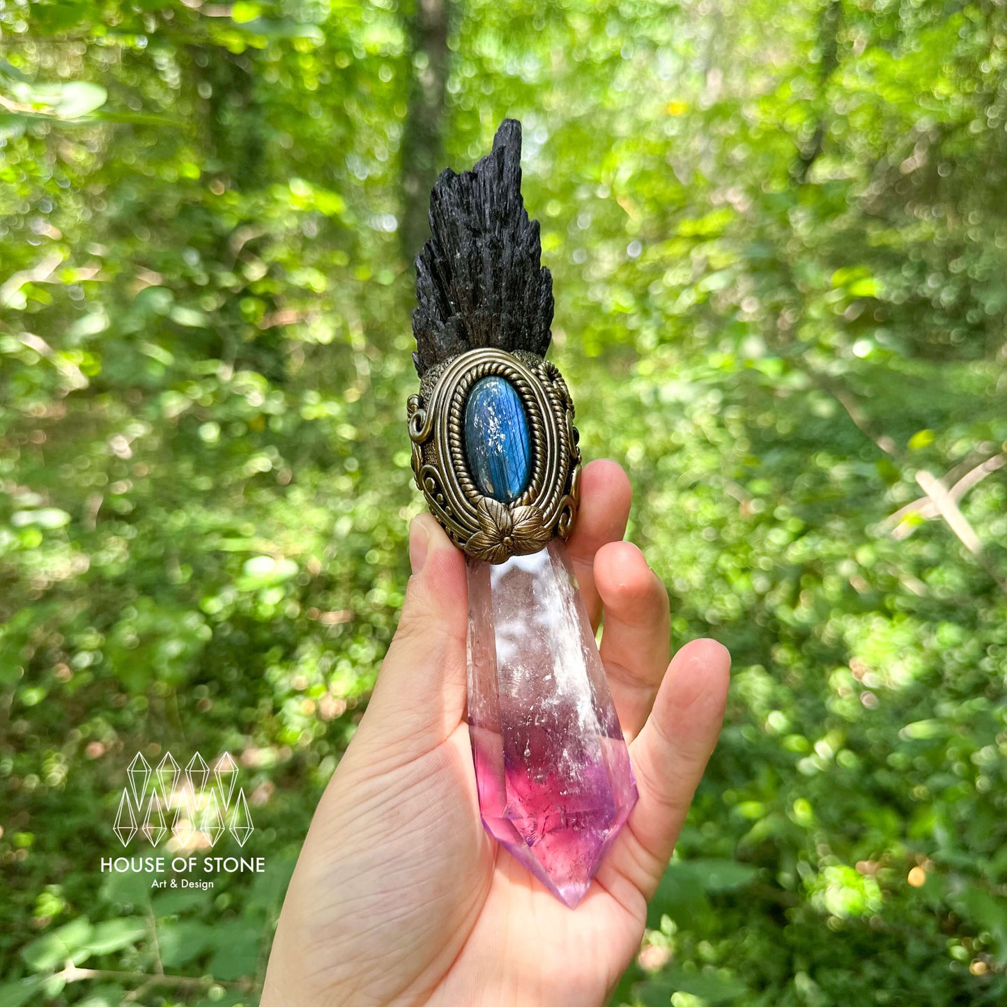 Natural Handmade Amethyst Crystal Quartz Wand/Magic Witch Crystal Wand/Black Tourmaline Amethyst Labradorite Wand/Chakra/Manifest Altar Tool