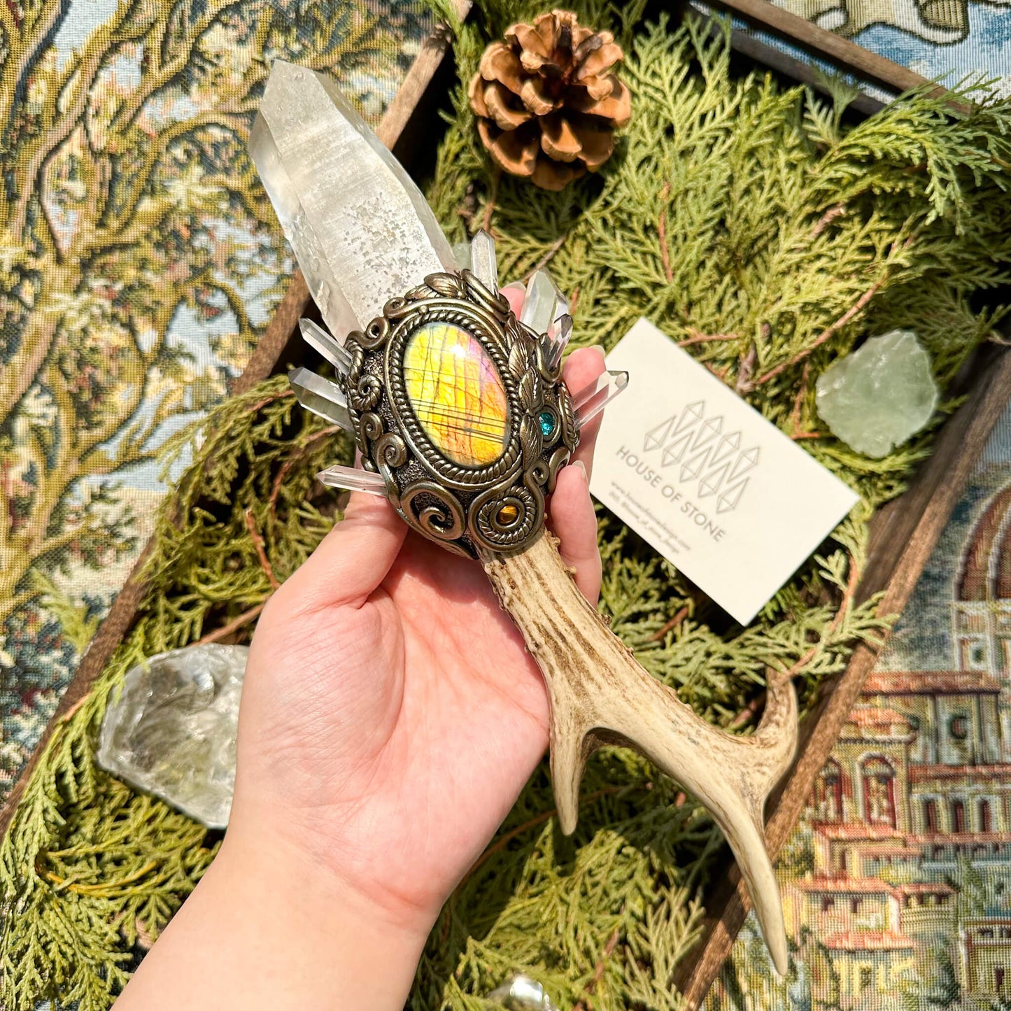 Natural Handmade Crystal Quartz Wand/Magic Crystal Quartz Wand/Clear Quartz Antler/Crown Chakra/Altar Tool