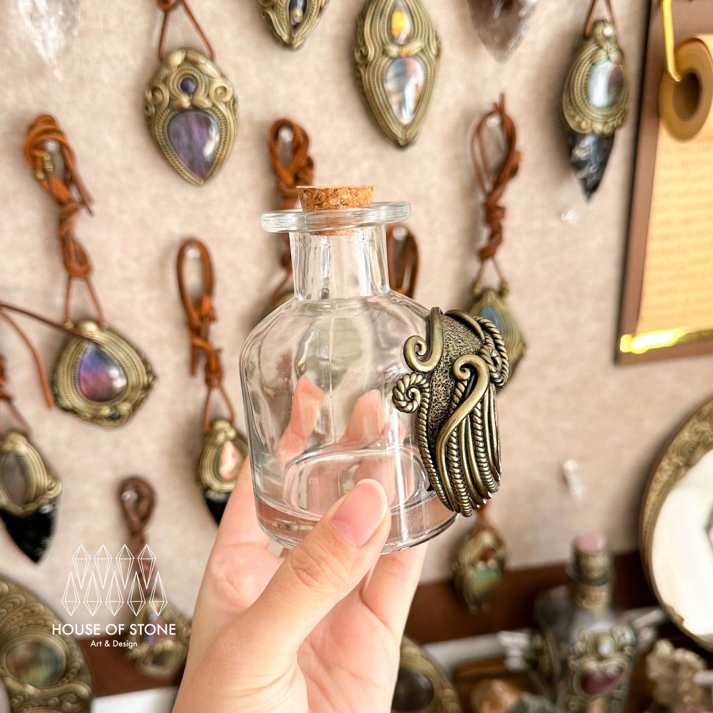 Handmade Natural Crystal Spell Jar/Apothecary Spell Jar/Magic Potion Bottle/Witch Apothecary Bottle/Large Wish bottle/Intention bottle