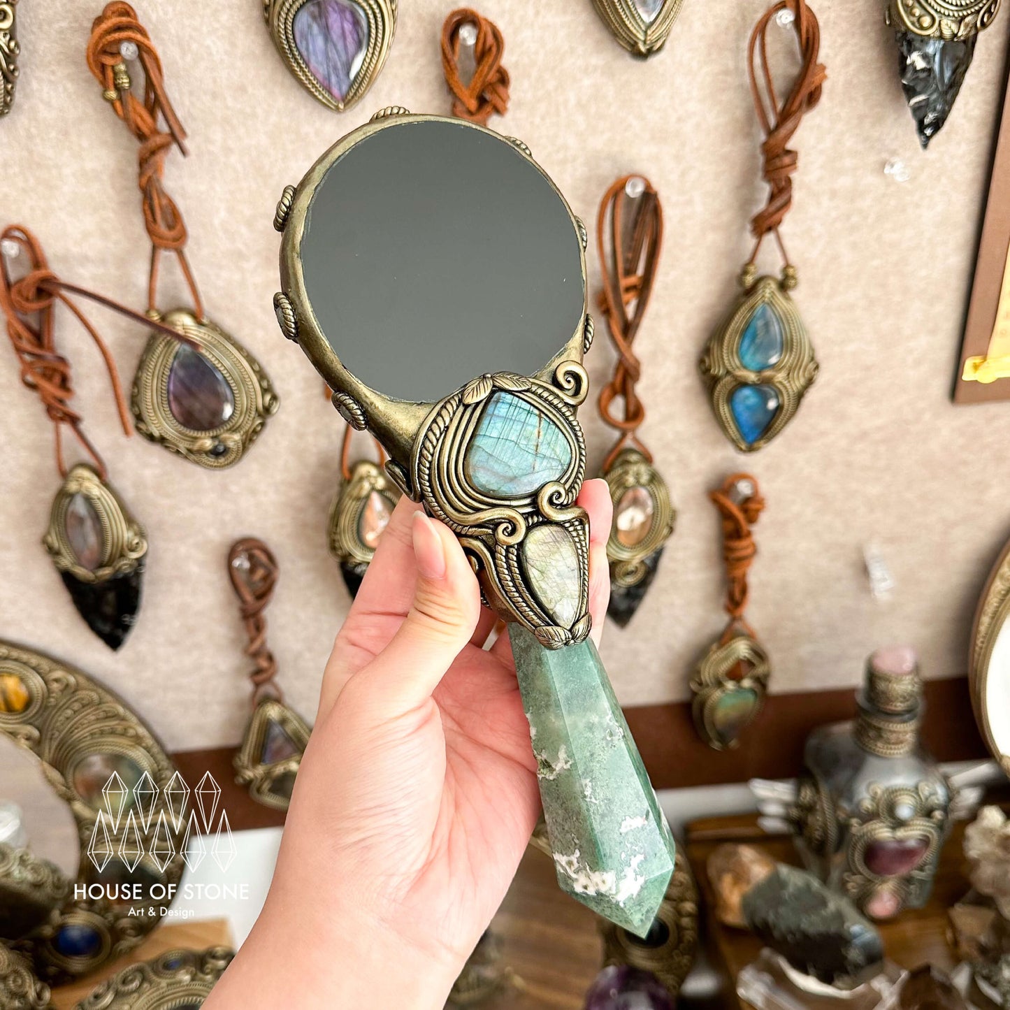 Handmade Natural Black Obsidian Mirror/Magic Obsidian Witch Wand/Crystal Quartz Wand/Scrying Mirror Wand/Root Chakra/Manifest Altar Tool