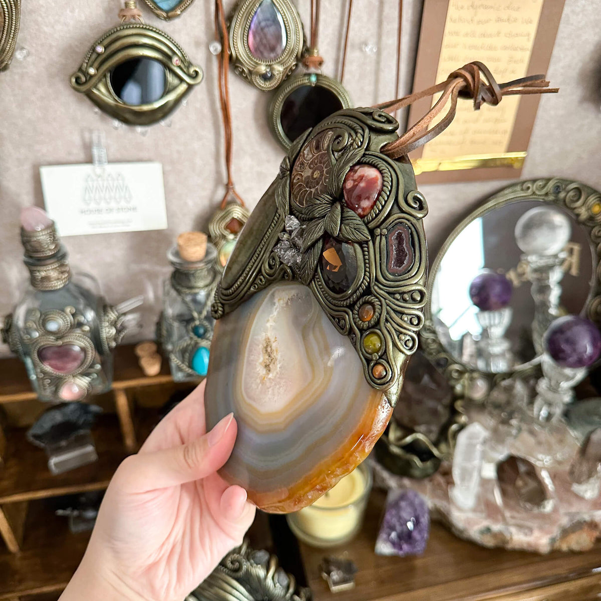 Handmade Natural Agate Crystal Wall Hanging Decor/Spiritual Window Interior Room Hangings/Christmas Crystal Door Hanging
