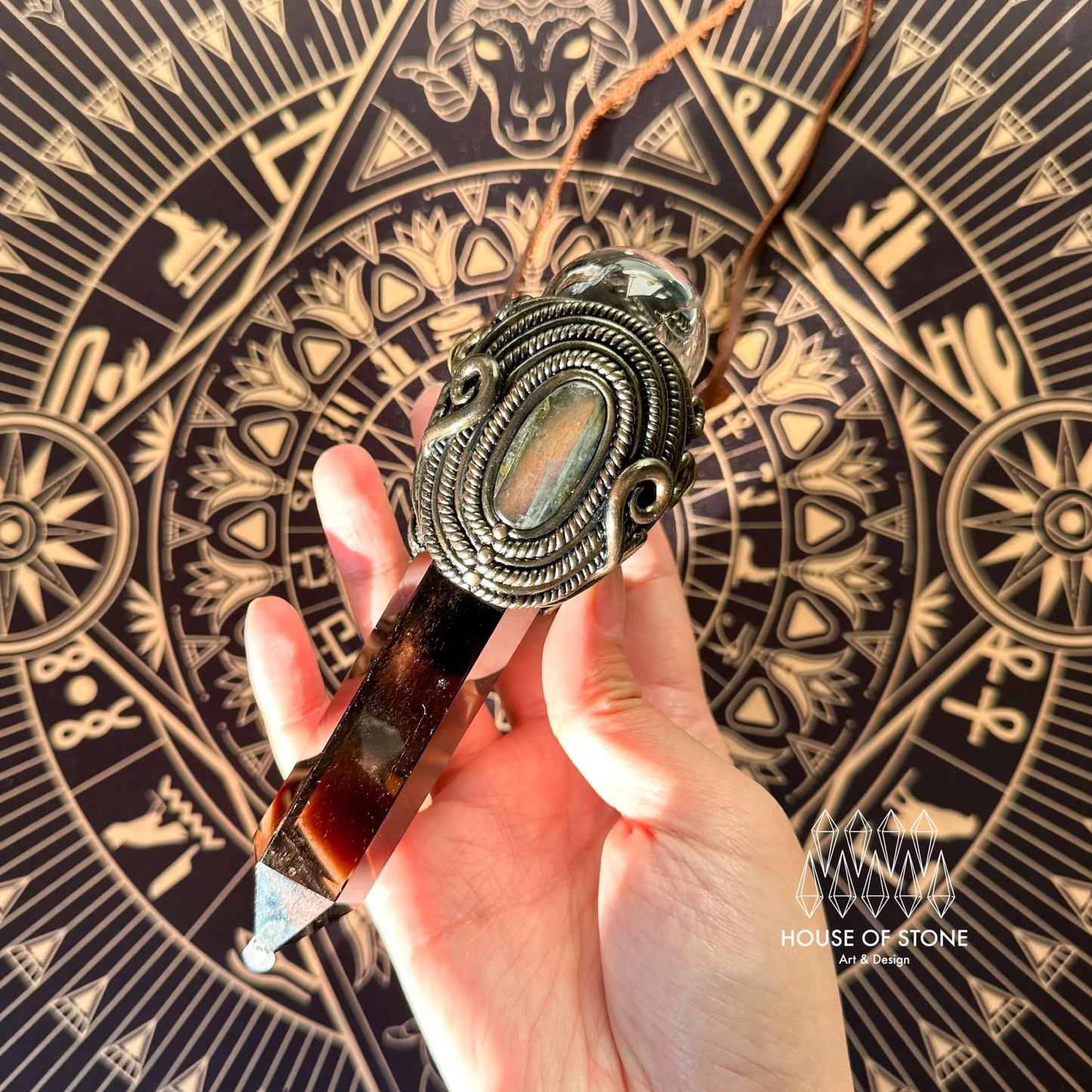 Natural Handmade Smoky Quartz Pendant Necklace/Magic Crystal Double-sided Pendant/Labradorite Necklace/Root Chakra/Manifest Altar Tool