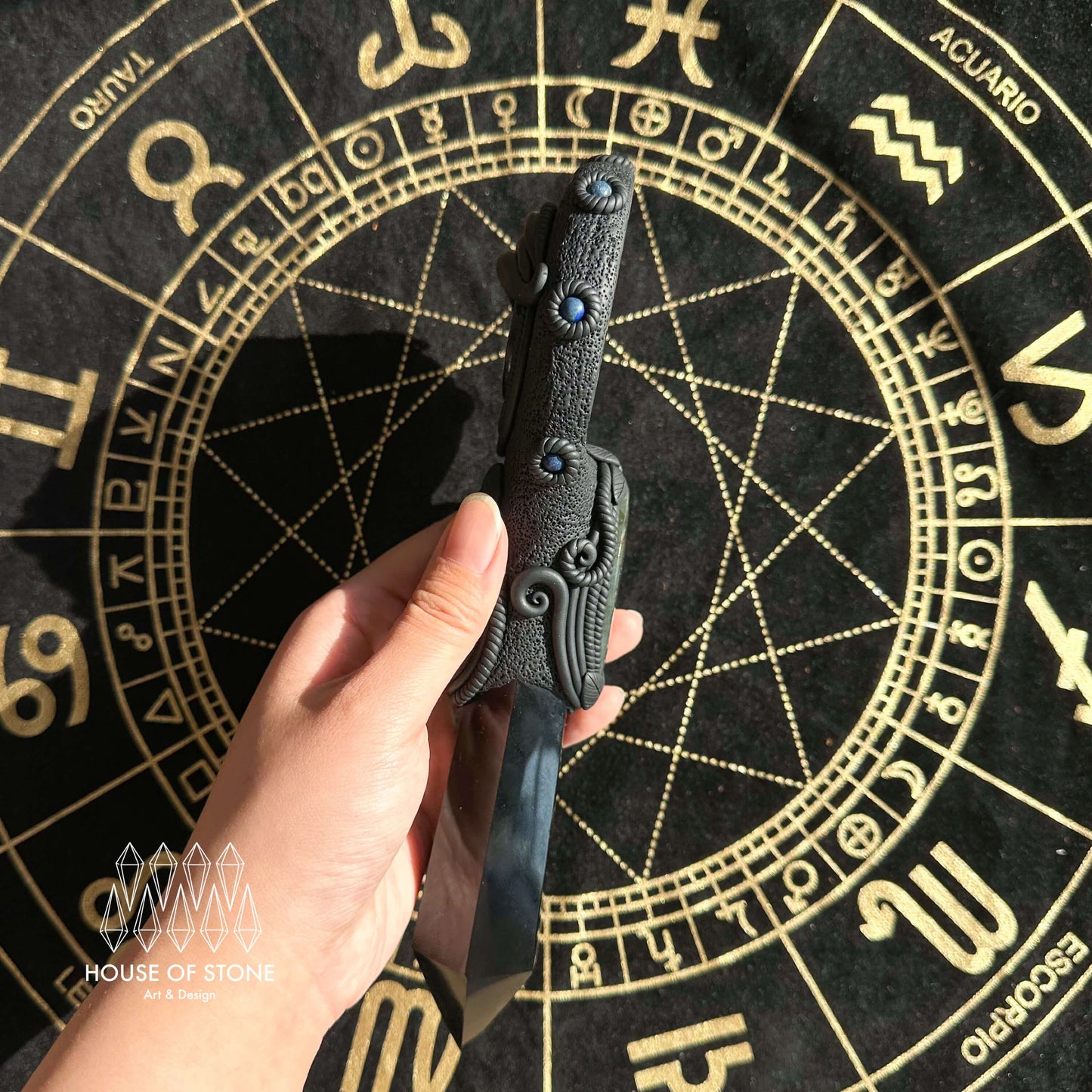 Handmade Natural Black Obsidian Mirror/Magic Obsidian Witch Wand/Crystal Quartz Wand/Scrying Mirror Wand/Root Chakra/Manifest Altar Tool