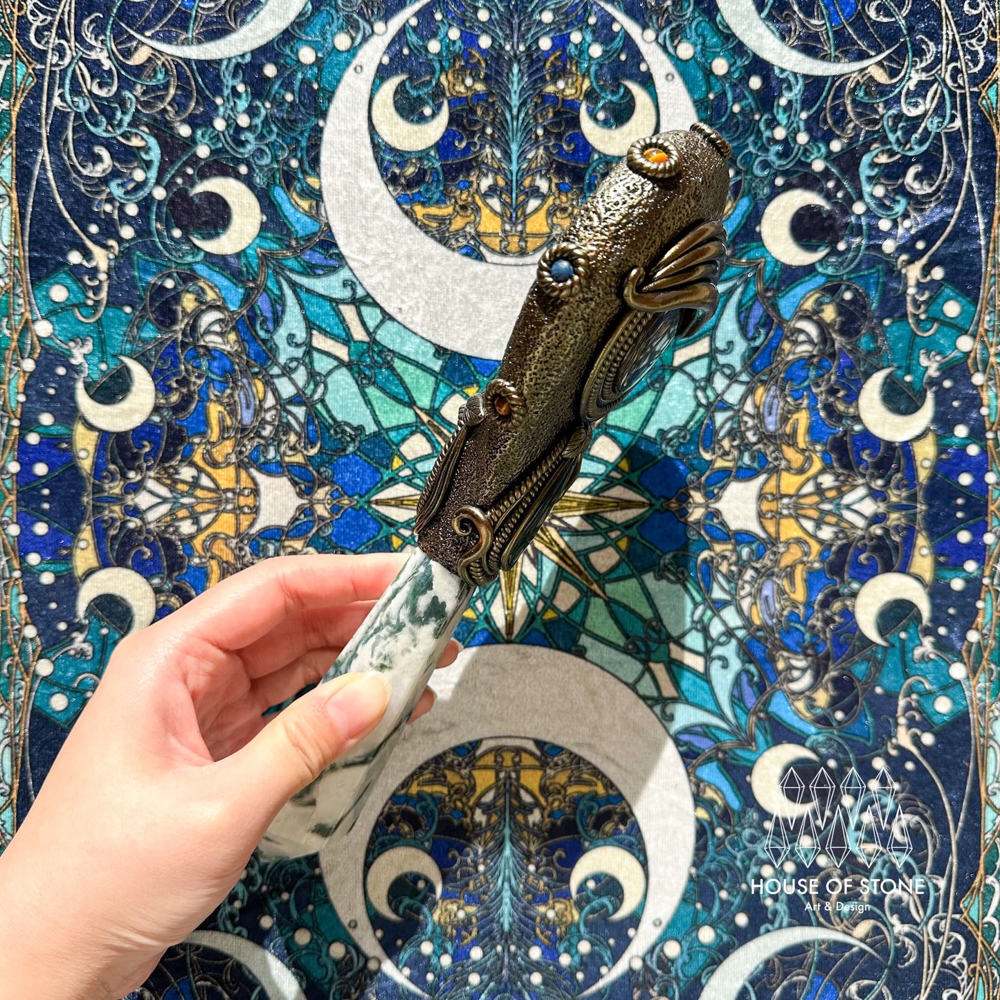 Handmade Natural Black Obsidian Mirror/Magic Obsidian Witch Wand/Crystal Quartz Wand/Scrying Mirror Wand/Root Chakra/Manifest Altar Tool