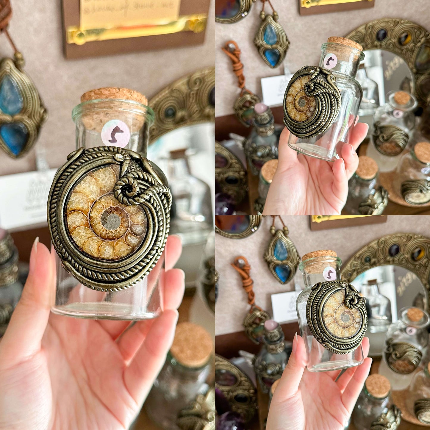 Handmade Natural Crystal Spell Jar/Apothecary Spell Jar/Magic Potion Bottle/Witch Apothecary Bottle/Large Wish bottle/Intention bottle