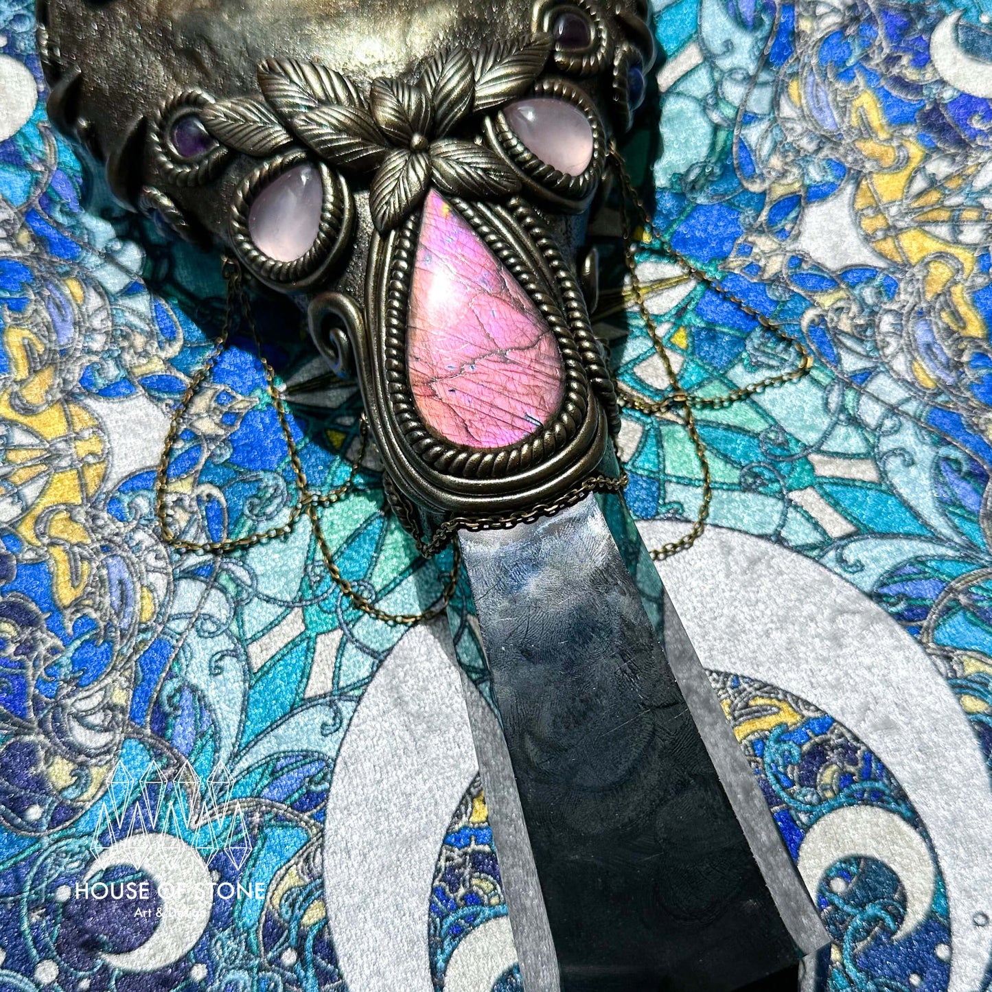 Handmade Natural Black Obsidian Mirror/Magic XXLarge Obsidian Witch Wand/Crystal Quartz Wand/Scrying Mirror Wand/Root Chakra/Manifest Altar Tool
