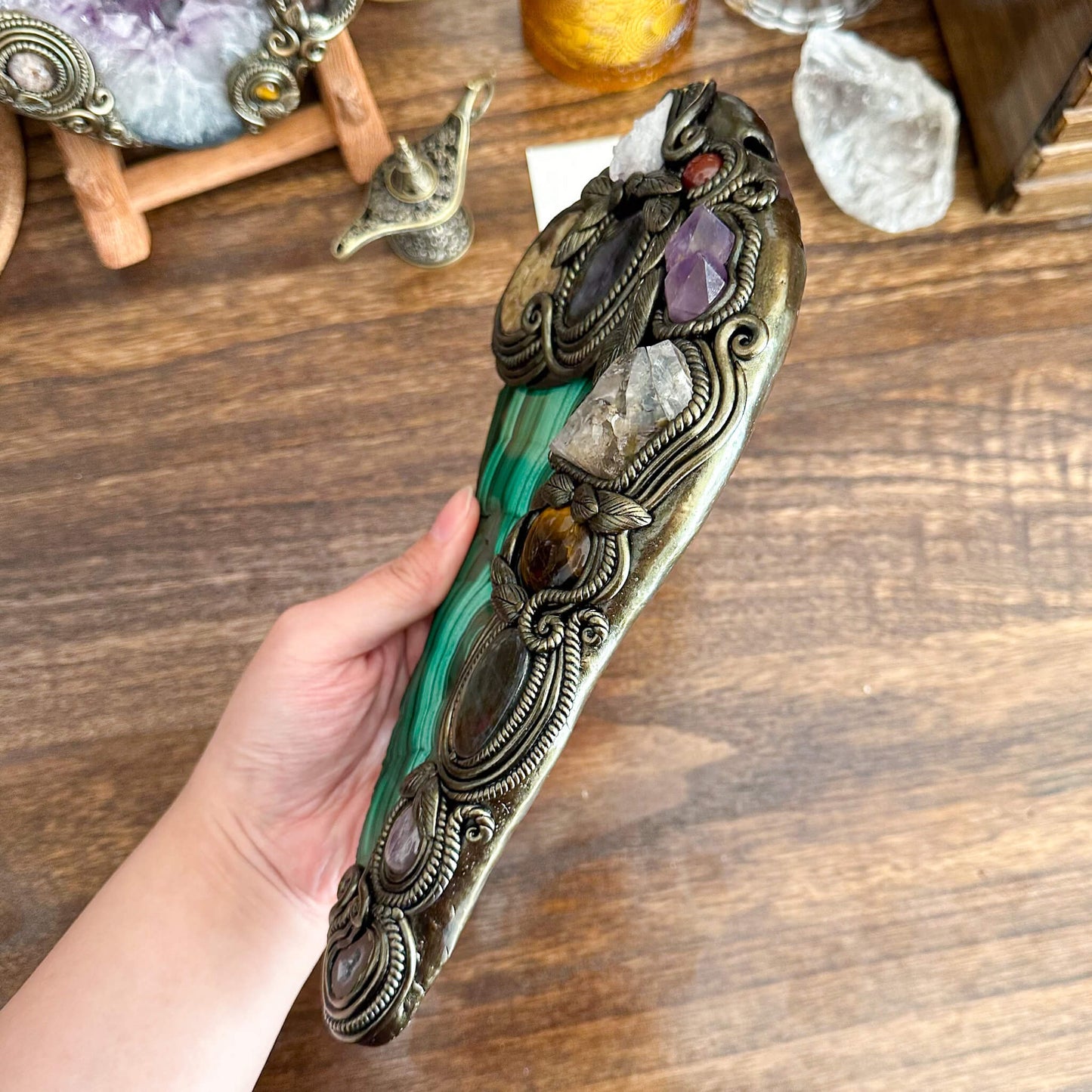 Handmade Natural Malachite Crystal Wall Hanging Decor/Spiritual Window Interior Room Hangings/Christmas Crystal Door Hanging