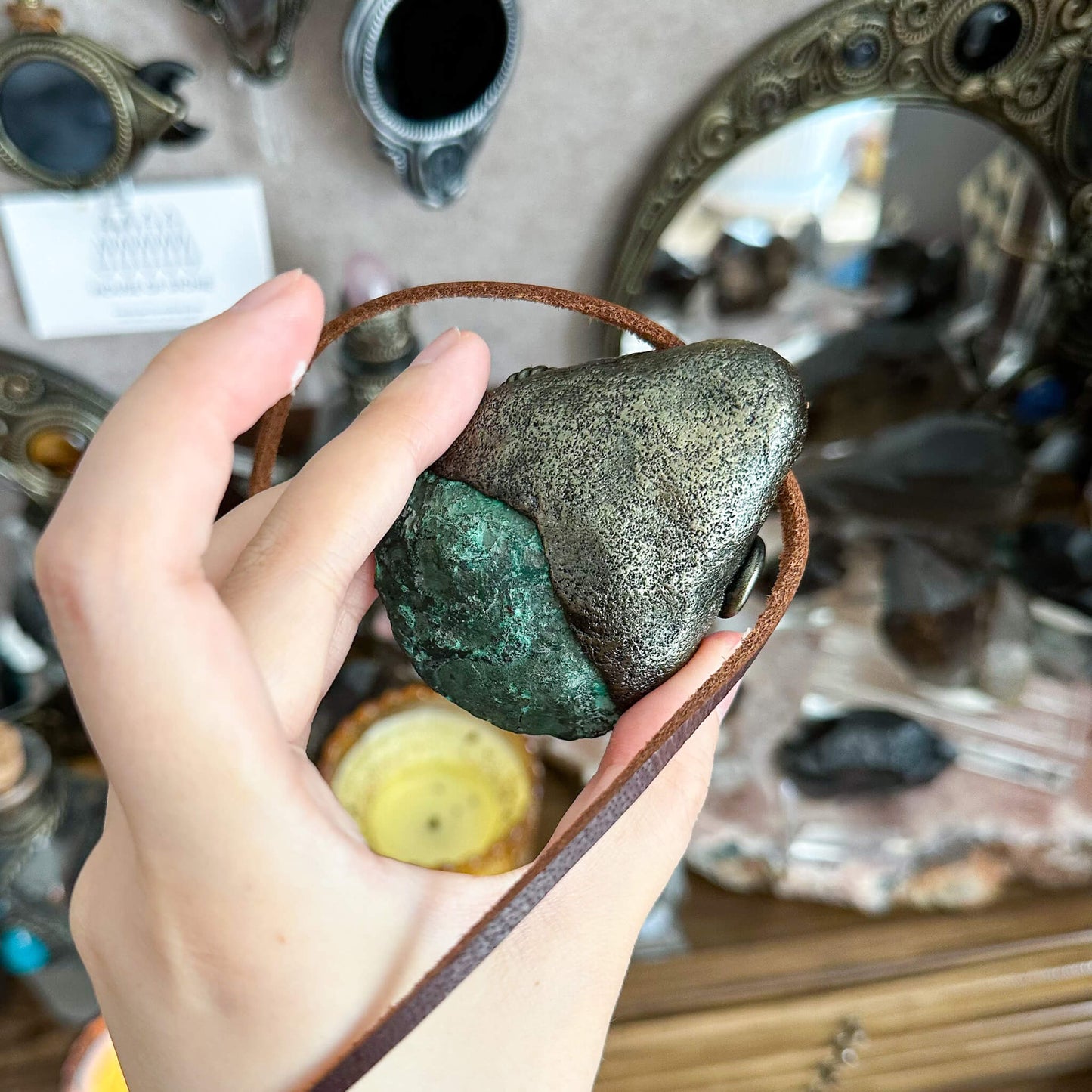 Handmade Natural Malachite Pendant Necklace/Magic Malachite Crystal Protection Pendant/Talisman Amulet Jewelry/Chakra/Altar Tool