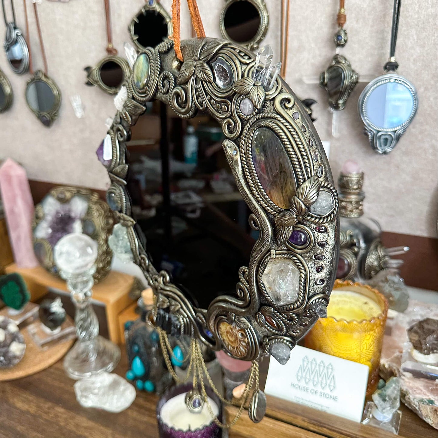 Handmade Natural Black Obsidian Crystal Wall Hanging Decor/Magic XXLarge Obsidian Mirror Spiritual Window Interior Room Hangings/Scrying Mirror Door Hanging/Altar Tool