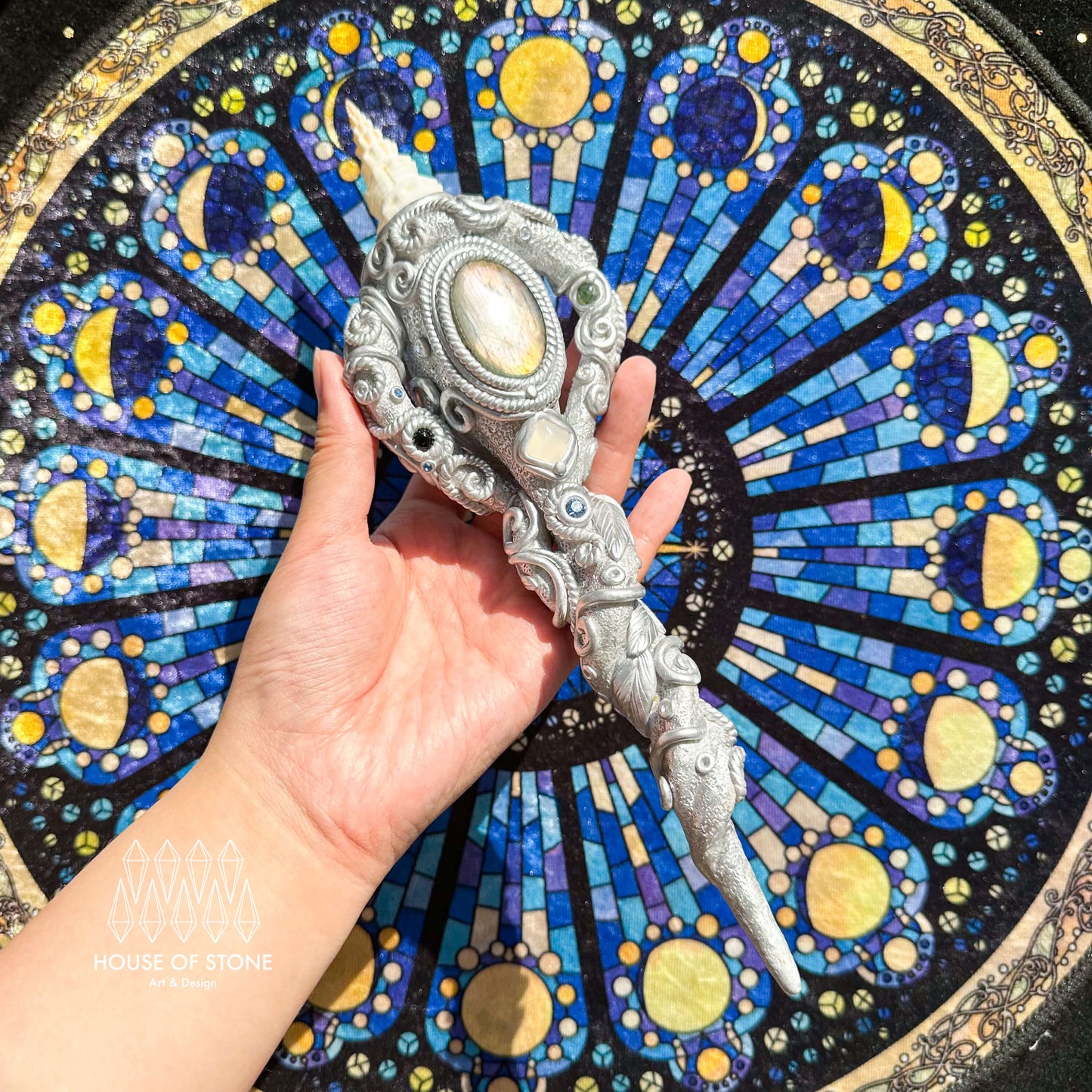 Natural Handmade Conch Shell Crystal Wand/Magic Witch Crystal Wand/Fairy Sea Snail Labradorite Wand/Chakra/Manifest Altar Tool