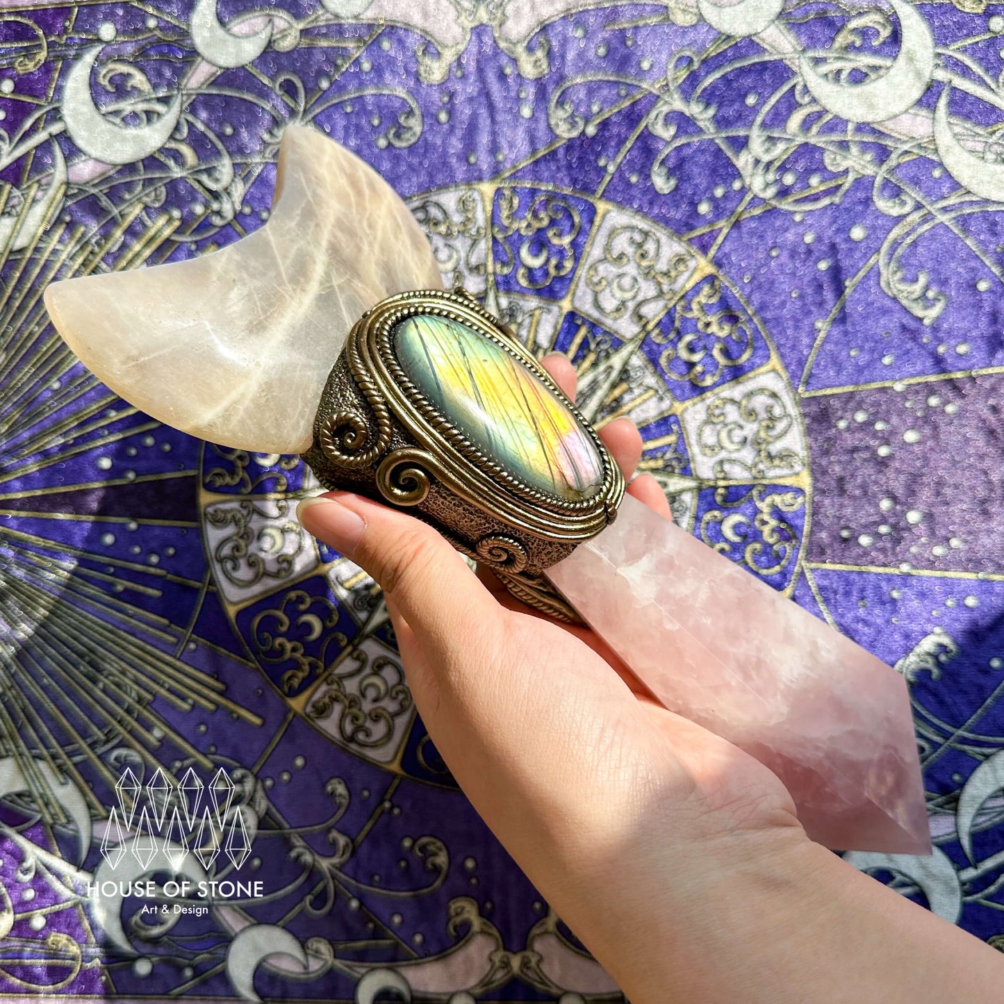 Natural Handmade Crystal Quartz Wand/Magic Witch Crystal Wand/Moonstone Rose Quartz Labradorite Wand/Chakra Healing/Manifest Altar Tool